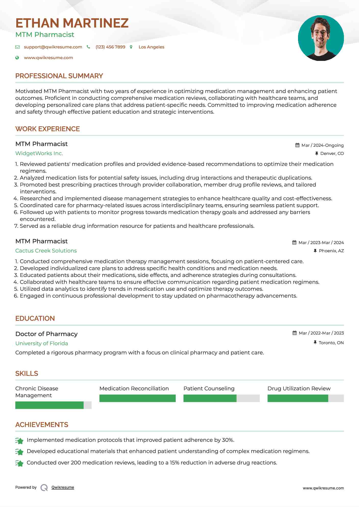 MTM Pharmacist Resume Model