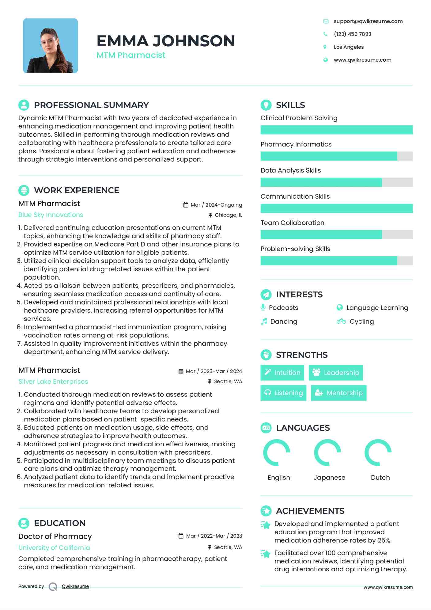 MTM Pharmacist Resume Template