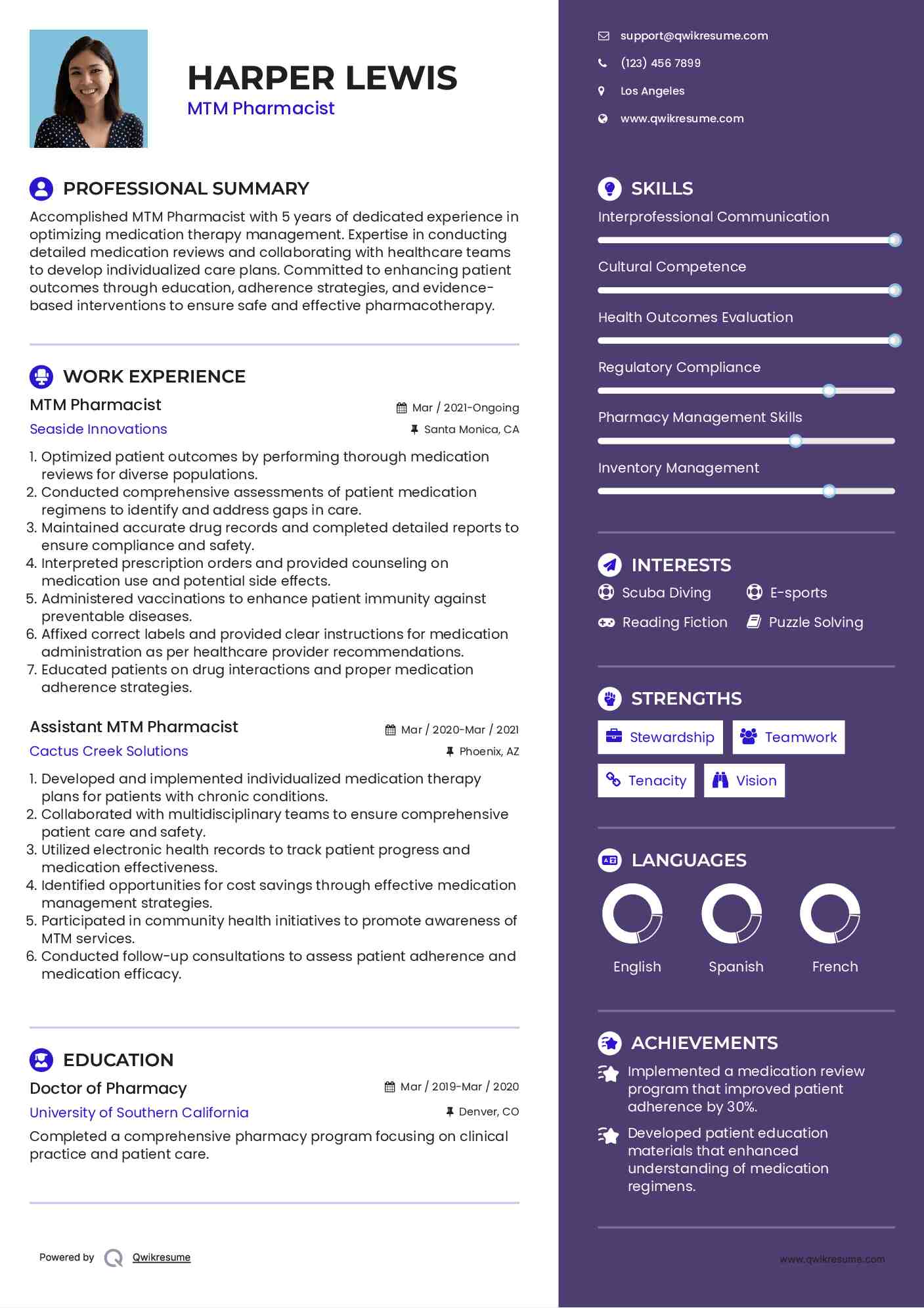 MTM Pharmacist Resume Example
