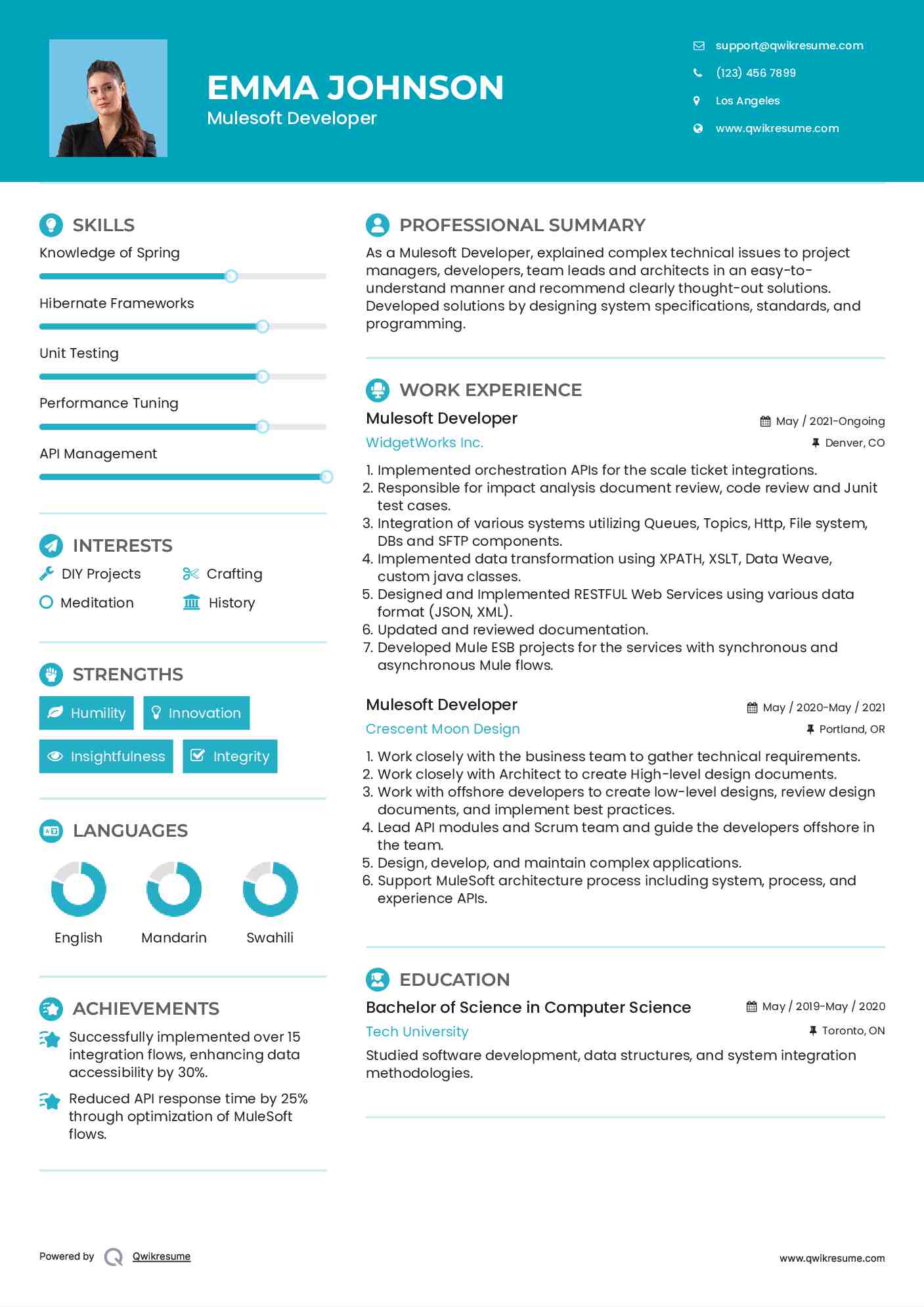 Mulesoft Developer Resume Example