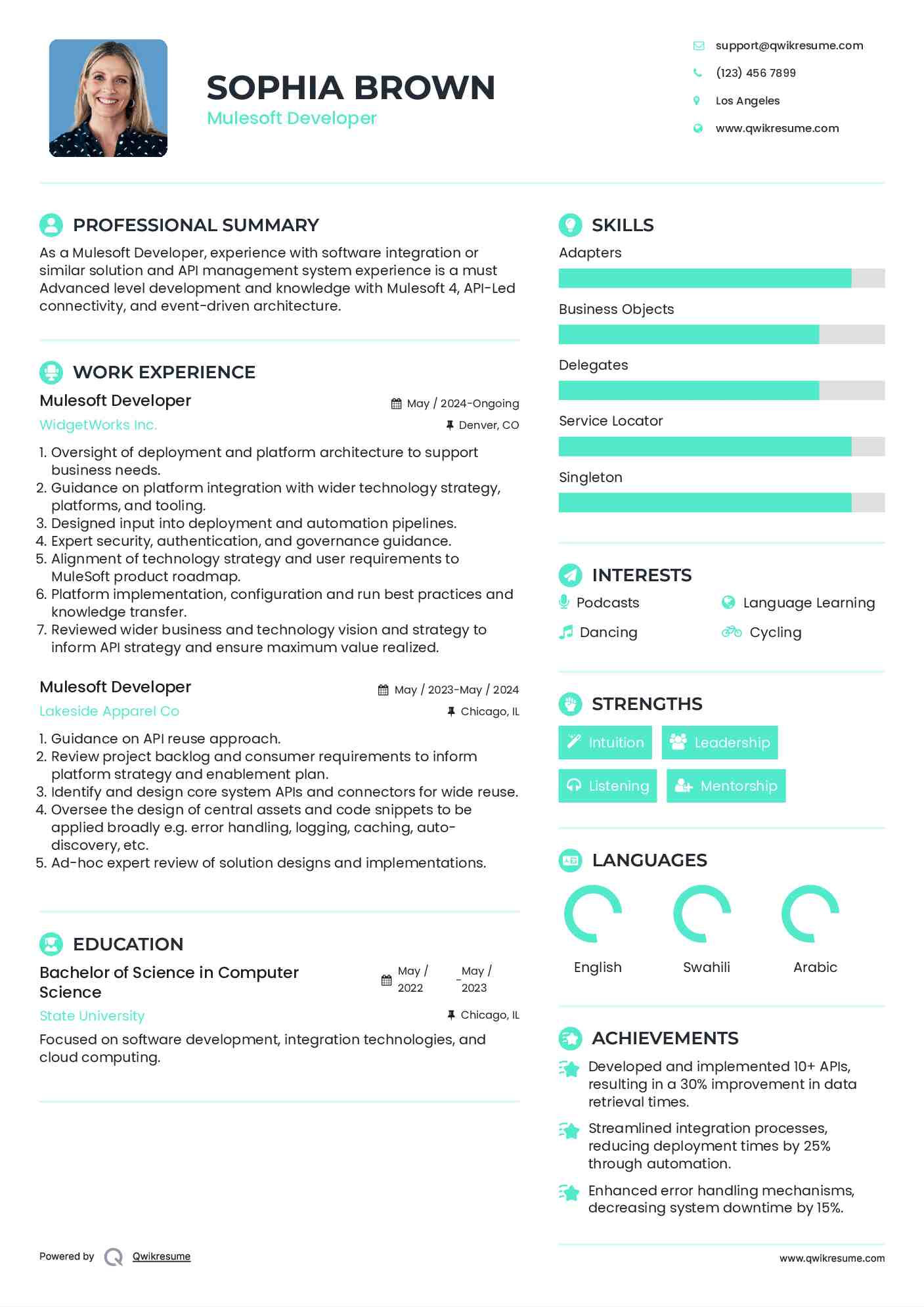 Mulesoft Developer Resume Example
