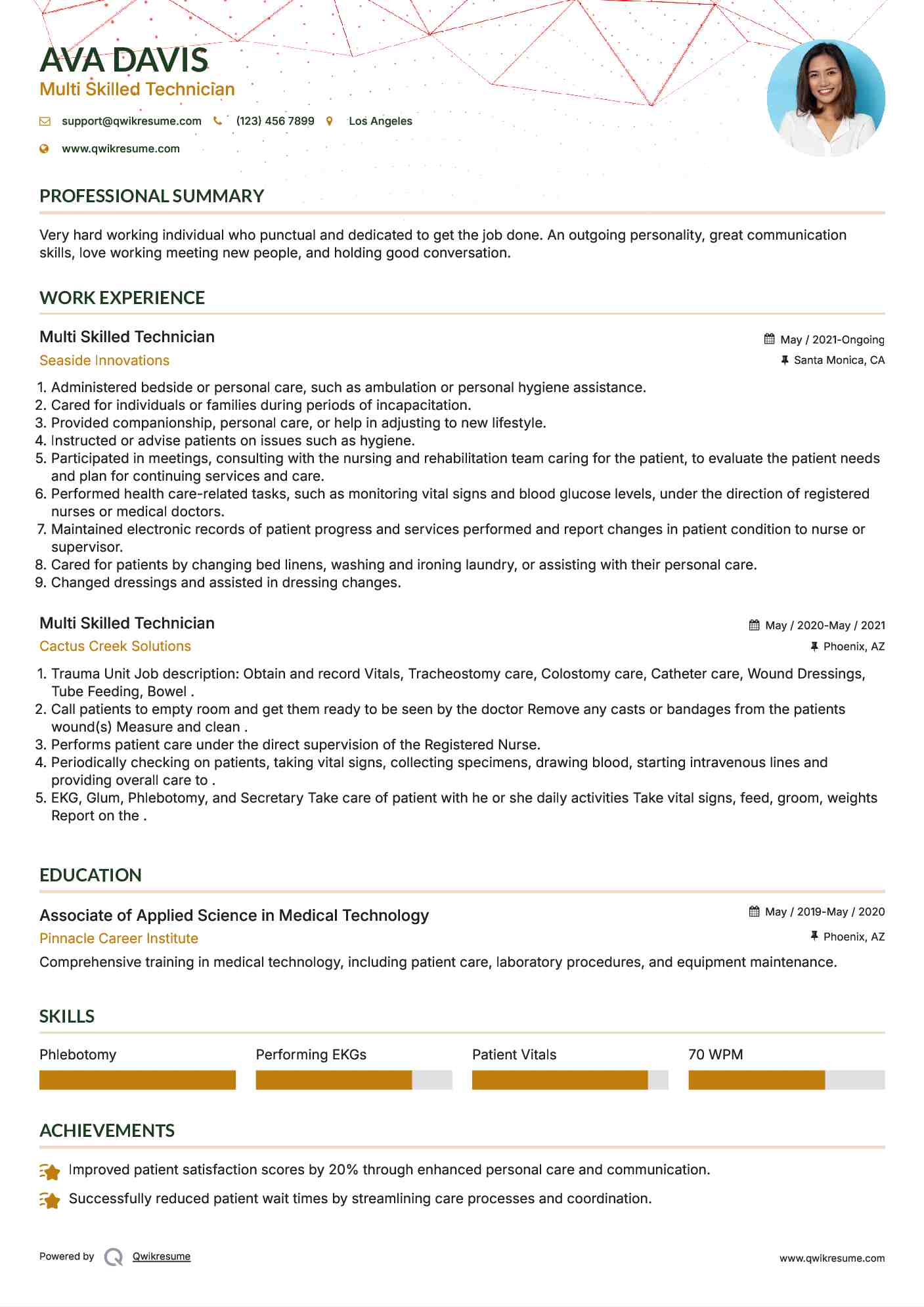 Multi Skilled Technician Resume Sample