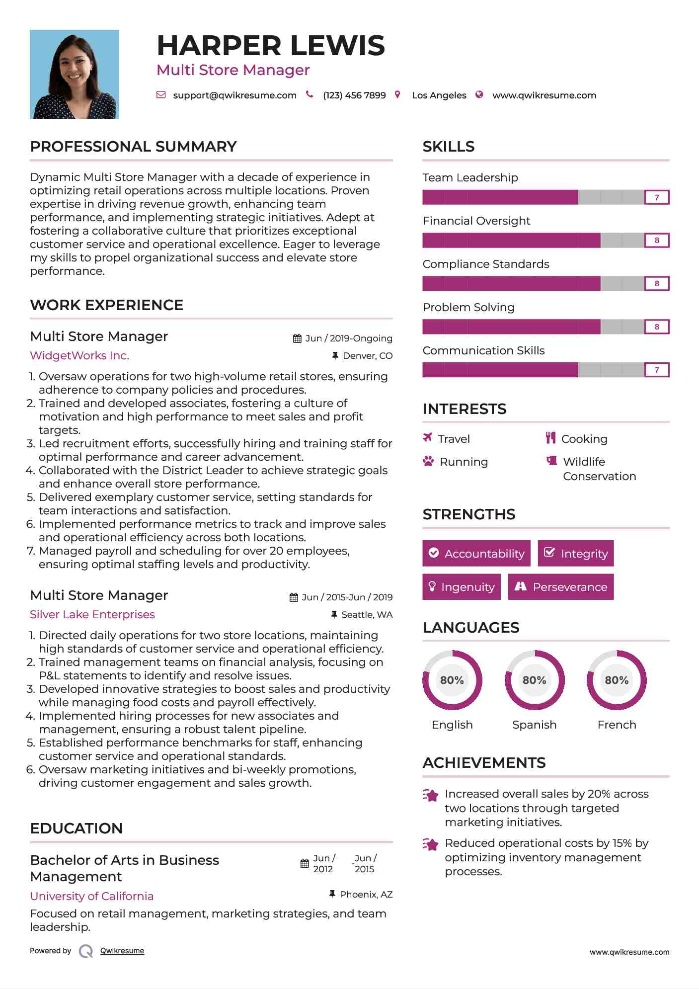 Multi Store Manager Resume Template