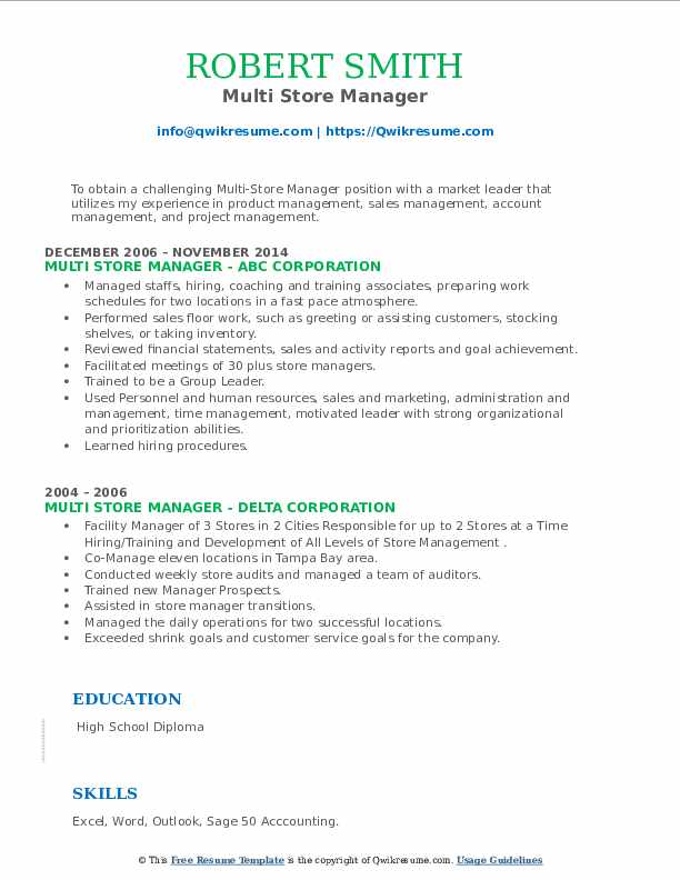 Multi Store Manager Resume Samples QwikResume