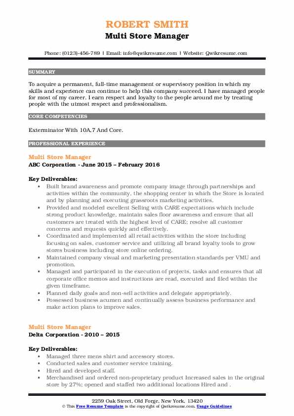 Multi Store Manager Resume Samples QwikResume