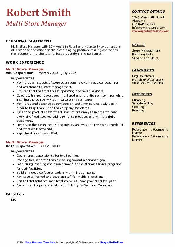 Multi Store Manager Resume Samples QwikResume