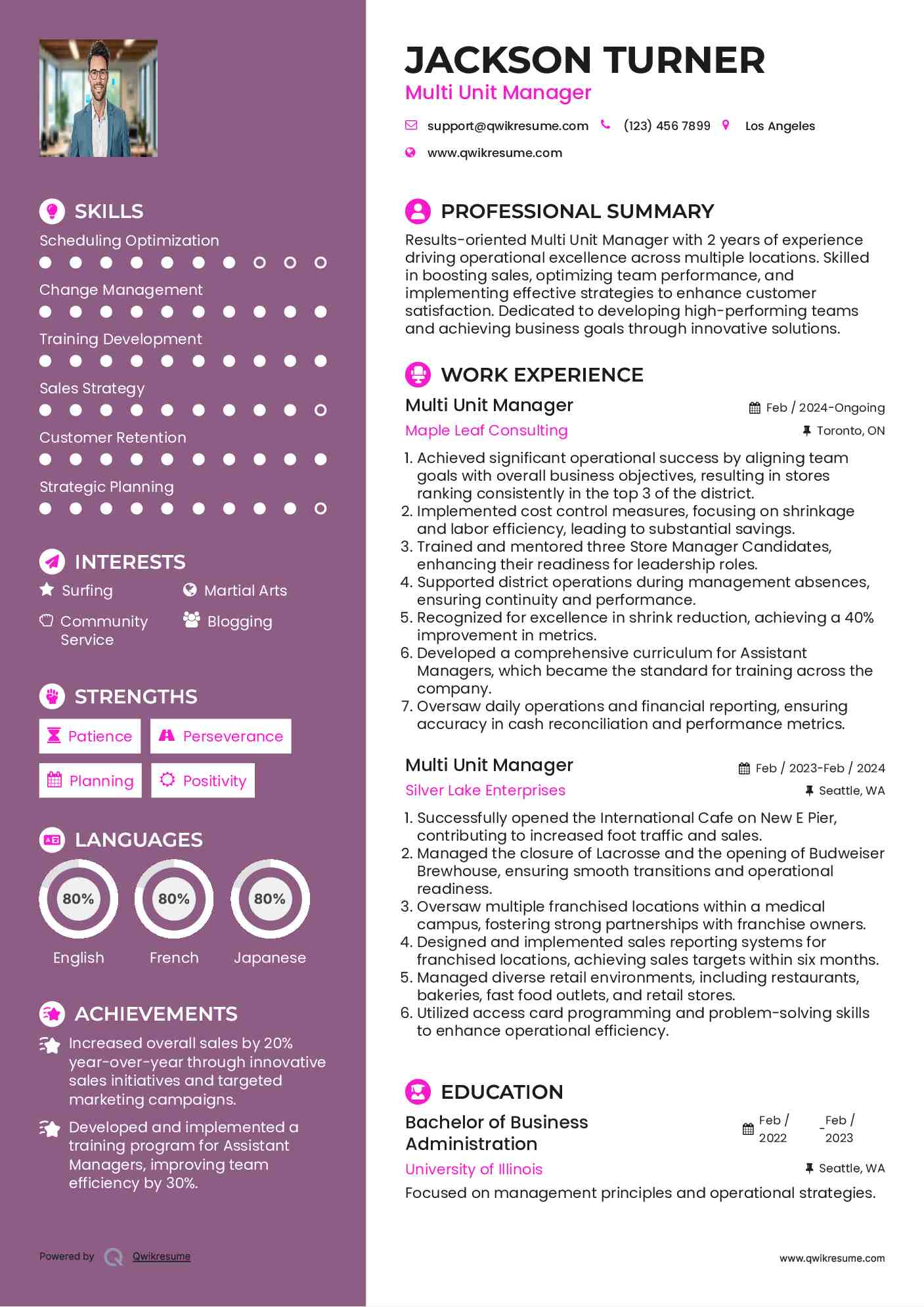 Multi Unit Manager Resume Samples QwikResume