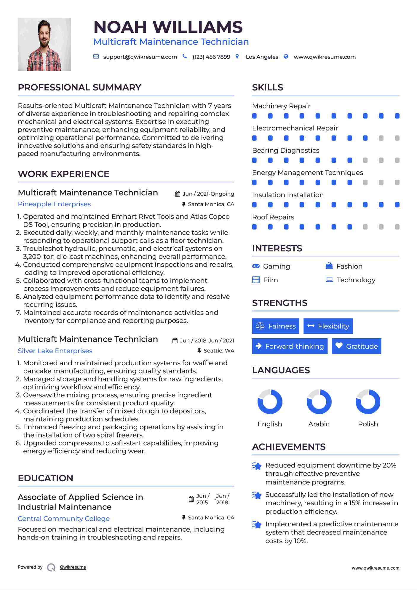 Multicraft Maintenance Technician Resume Example