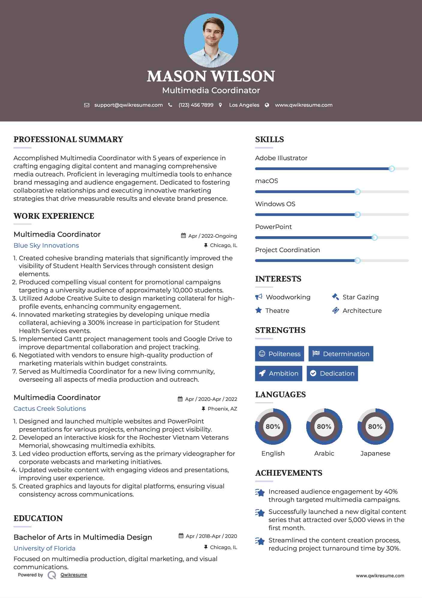 Multimedia Coordinator Resume Sample