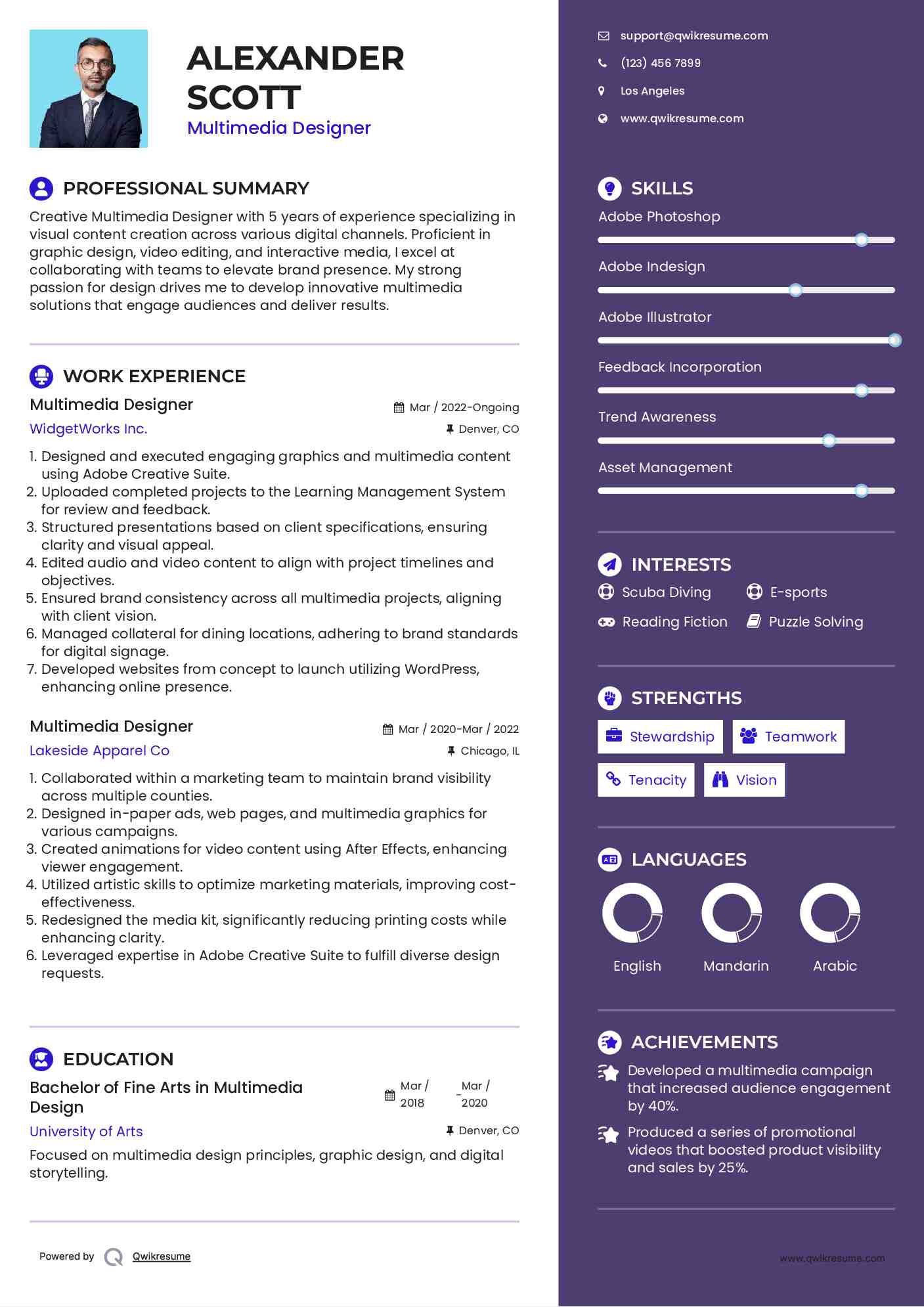 Multimedia Designer Resume Sample