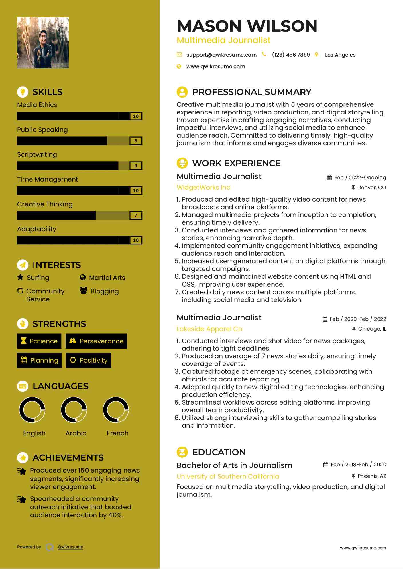 Multimedia Journalist Resume Samples QwikResume