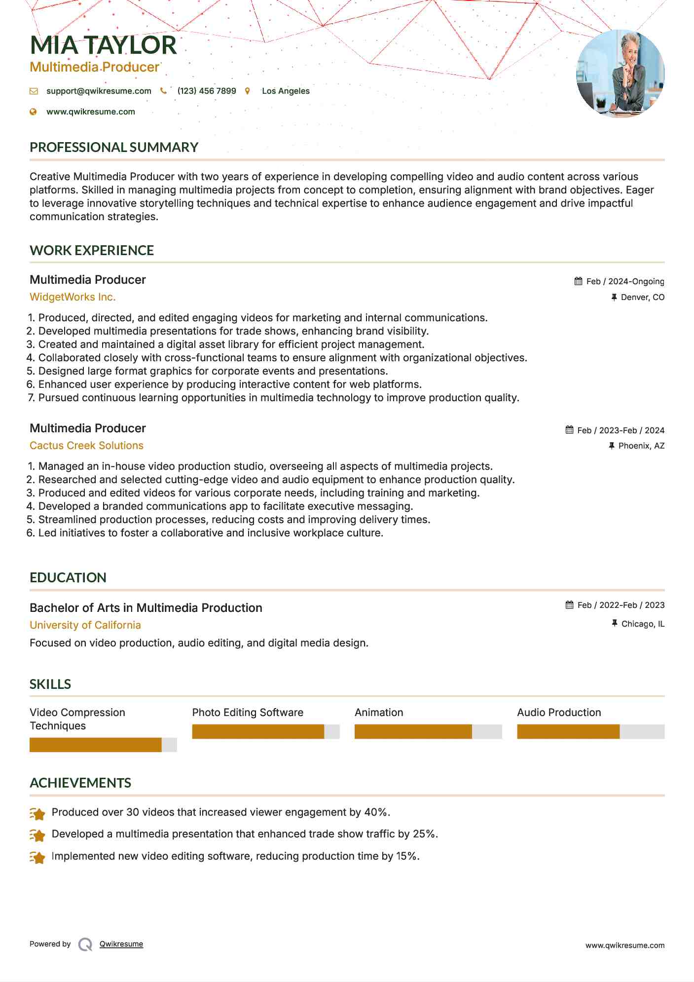 Multimedia Producer Resume Sample