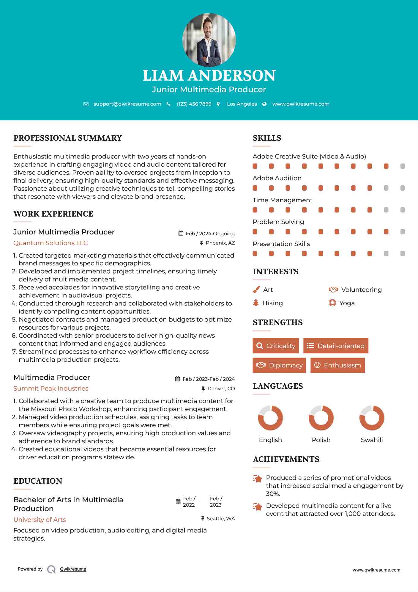 Junior Multimedia Producer Resume Example