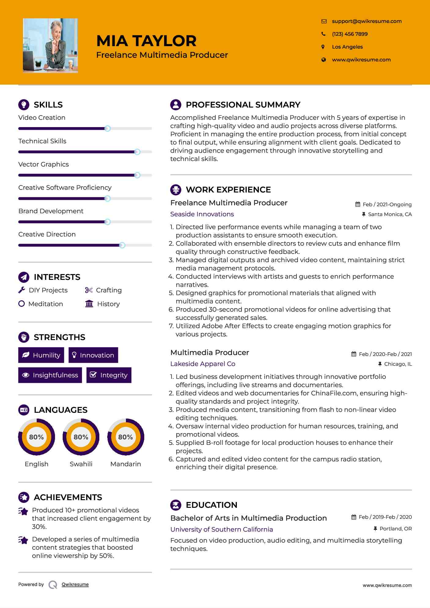Freelance Multimedia Producer Resume Template