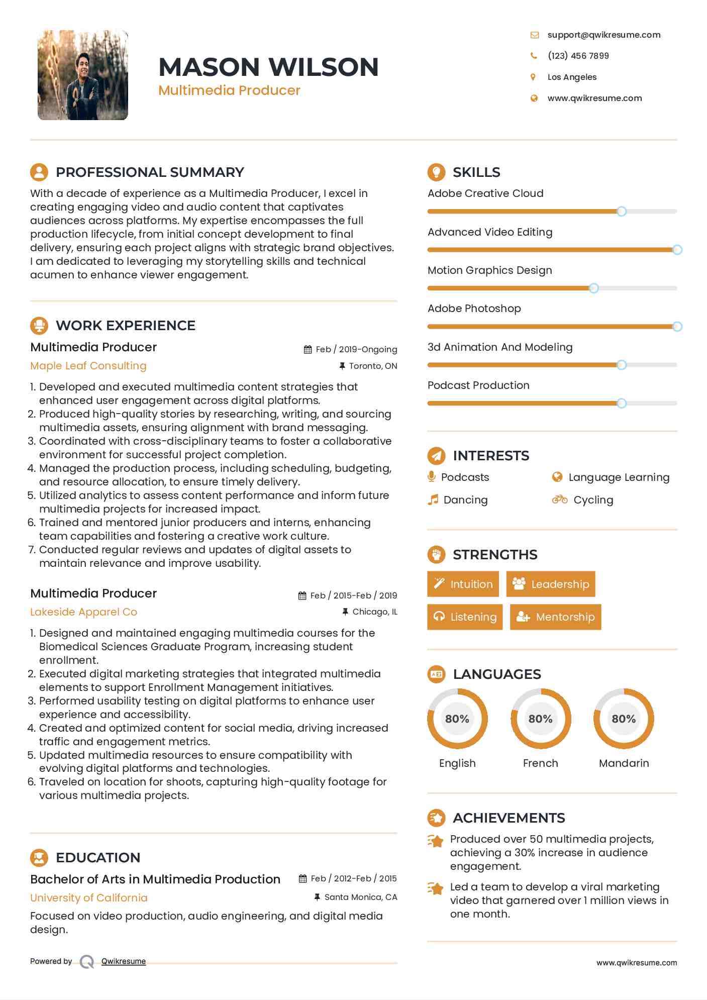 Multimedia Producer Resume Example