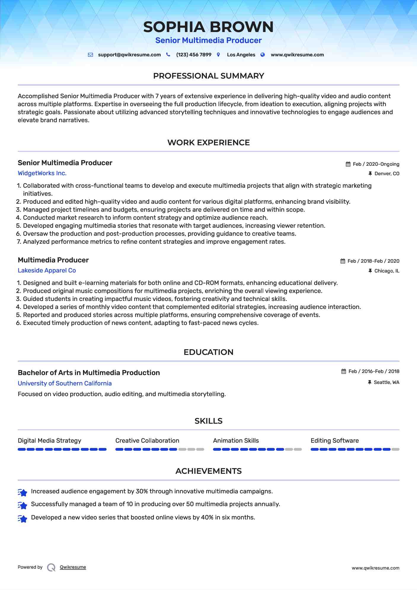 Senior Multimedia Producer Resume Template