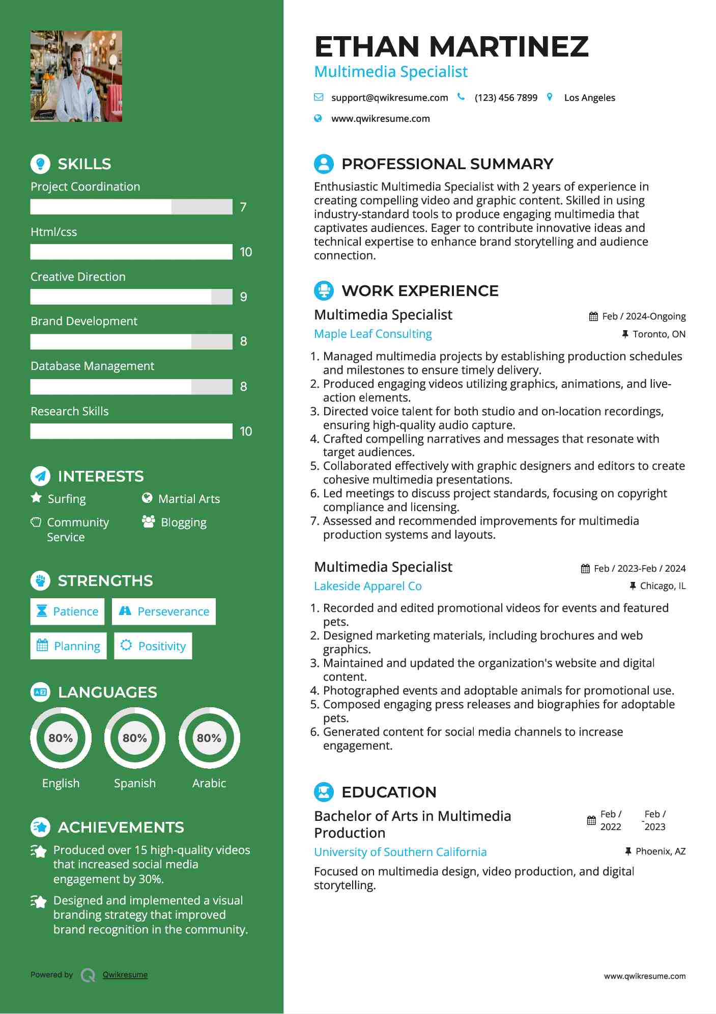 Multimedia Specialist Resume Example