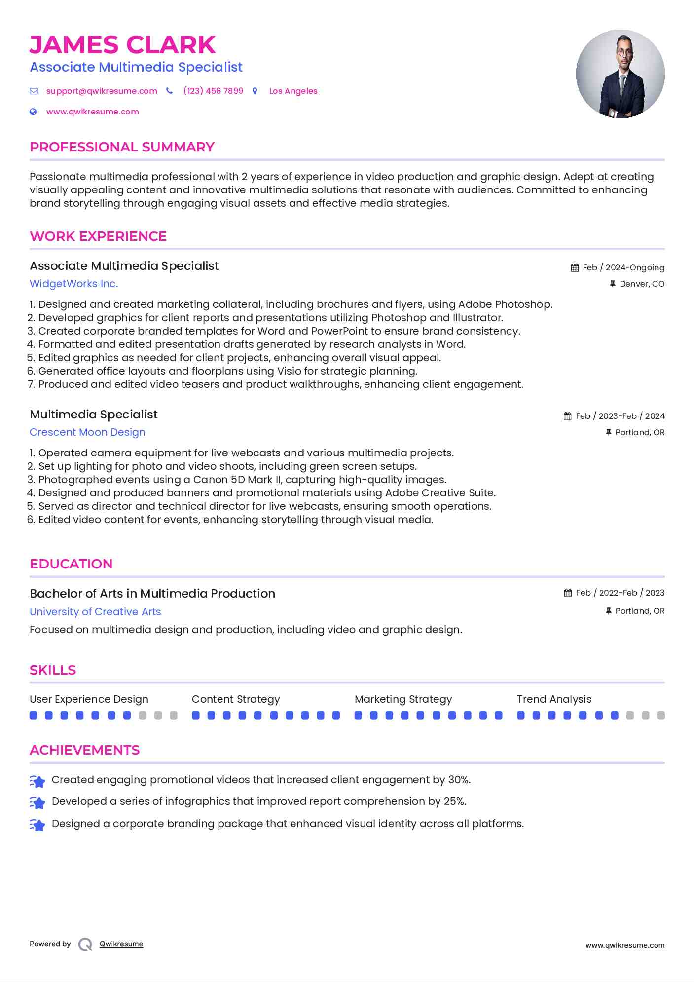 Associate Multimedia Specialist  Resume Template