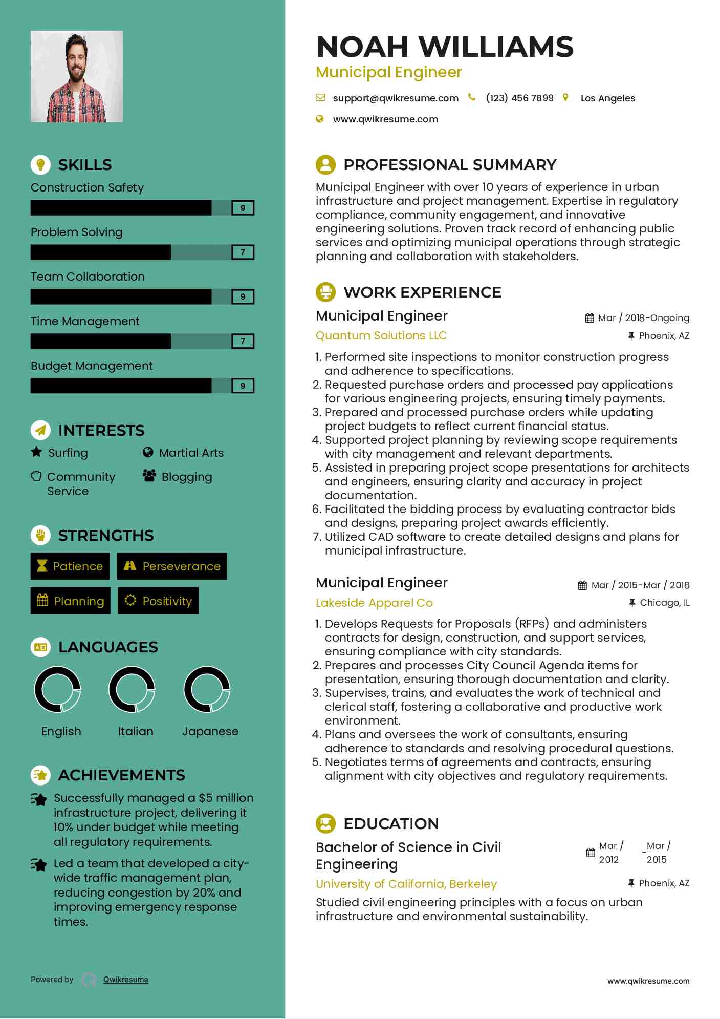 Municipal Engineer Resume Example