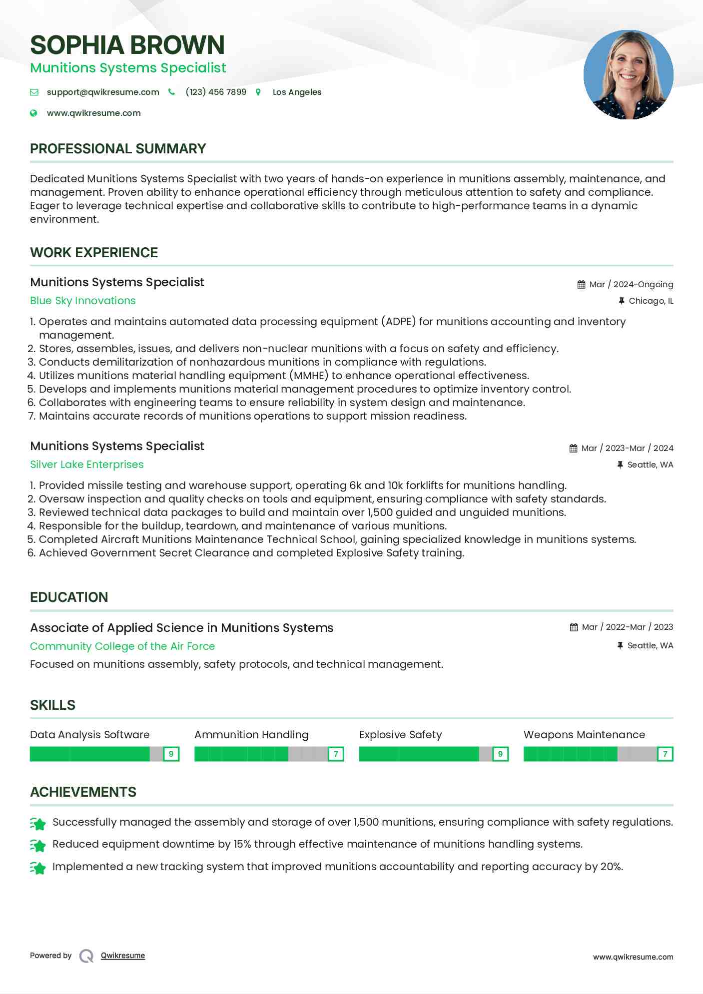 Munitions Systems Specialist Resume Format