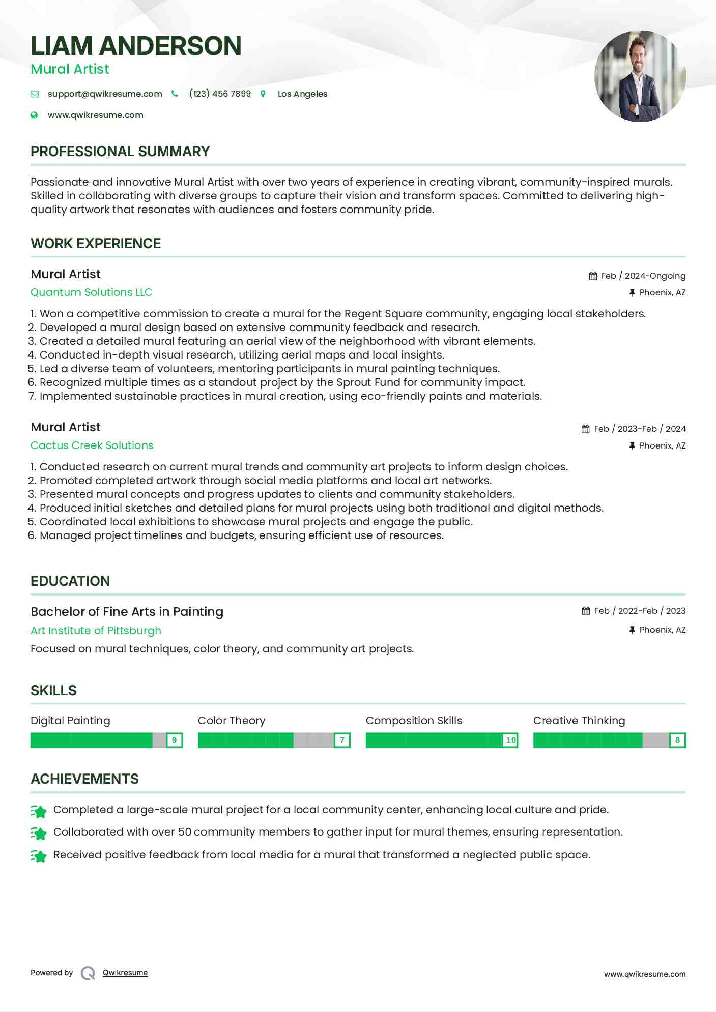 Mural Artist Resume Sample