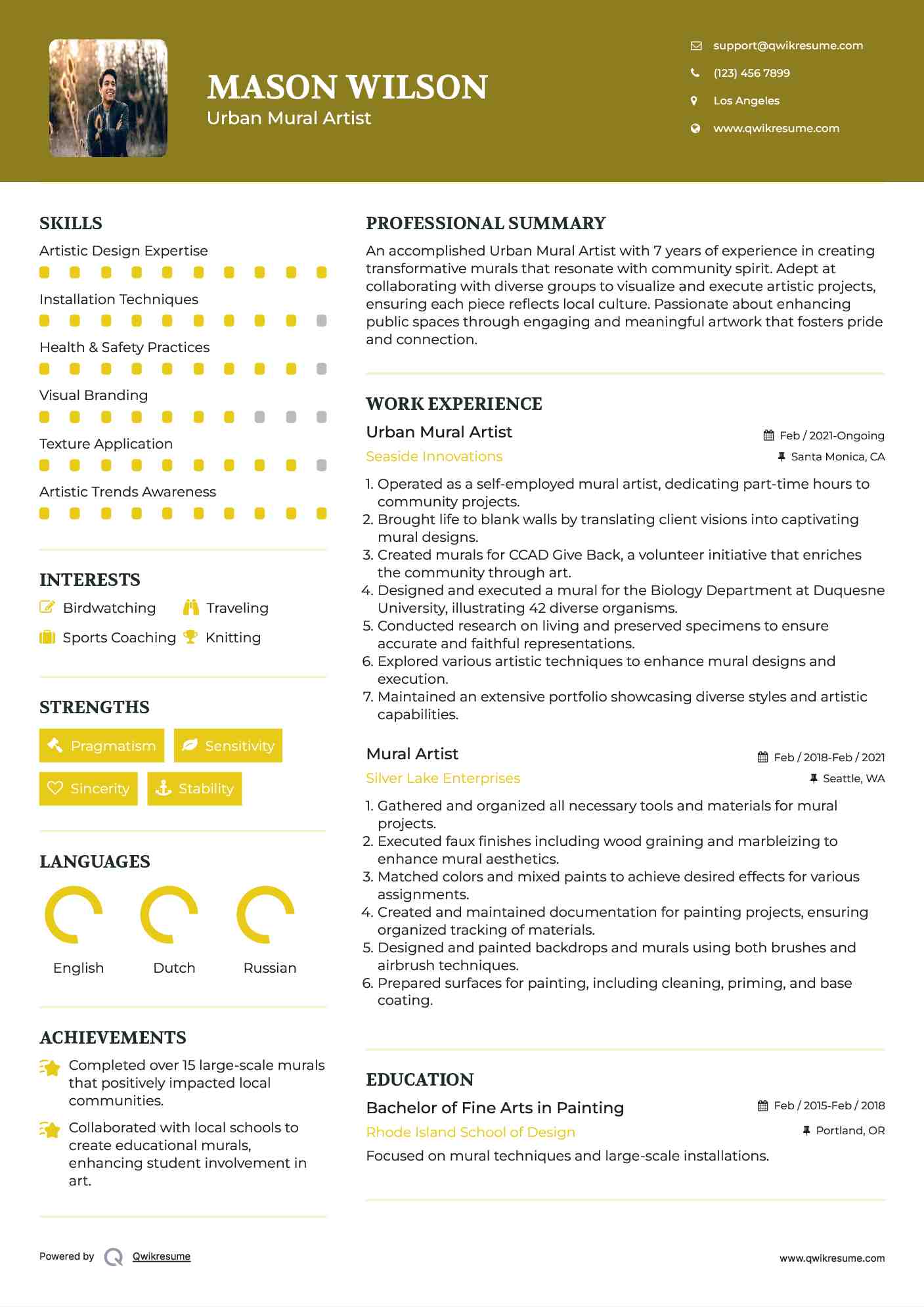 Urban Mural Artist Resume Model