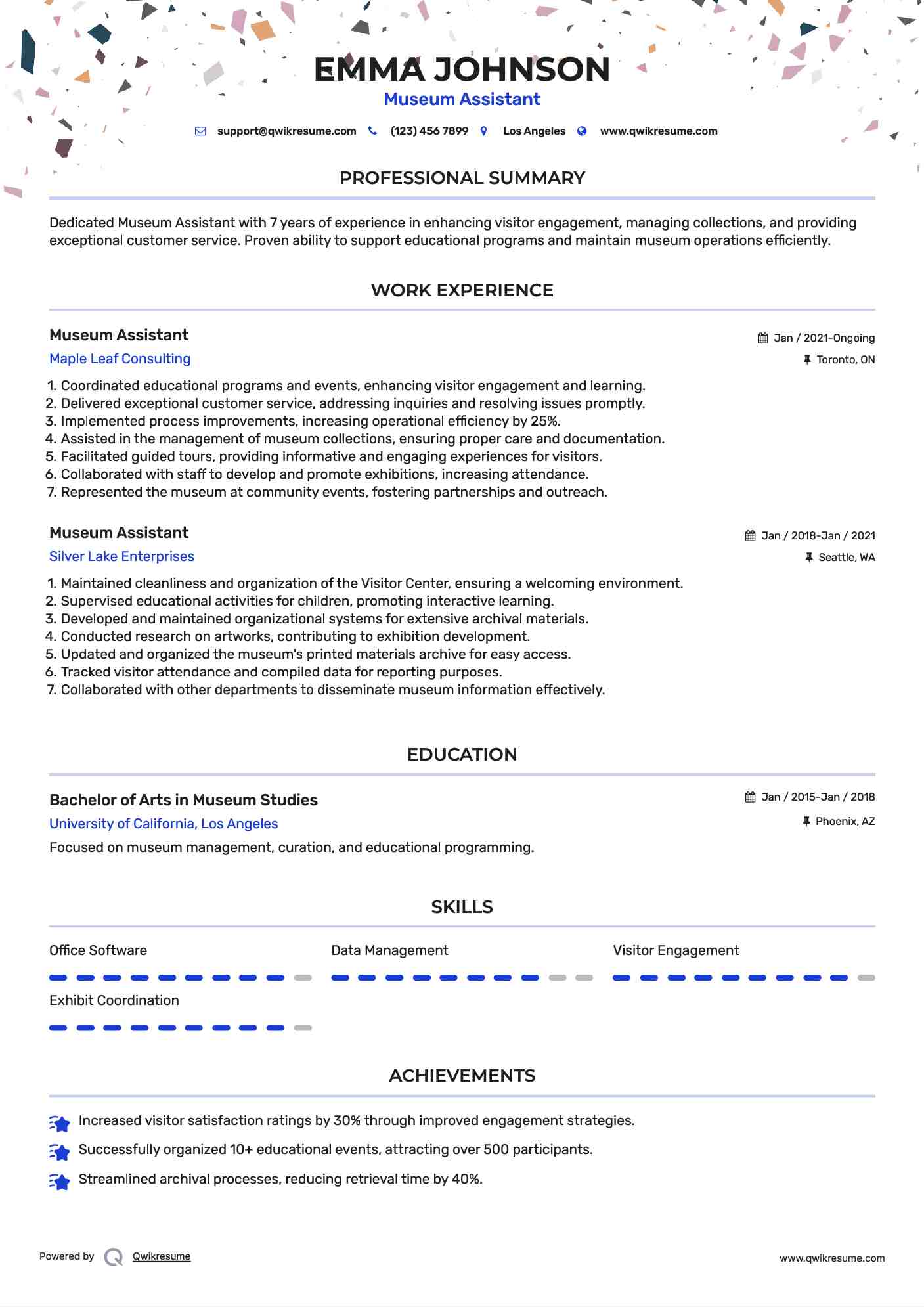 Museum Assistant Resume Sample