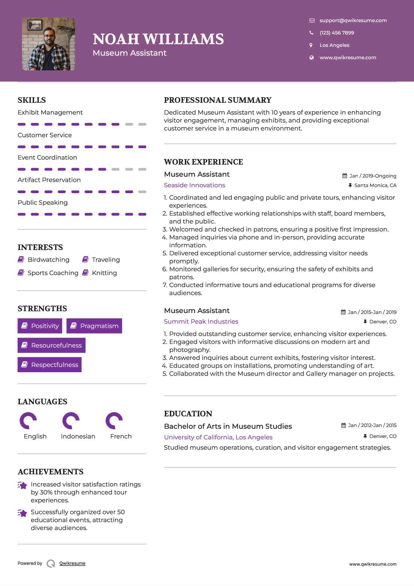 Museum Assistant Resume Template