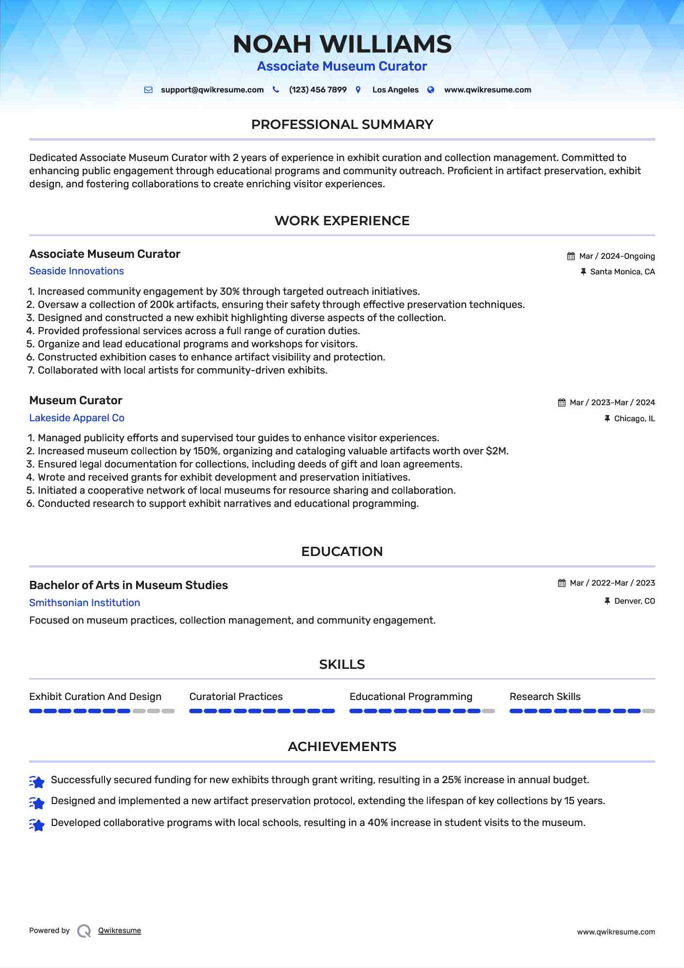 Associate Museum Curator Resume Format