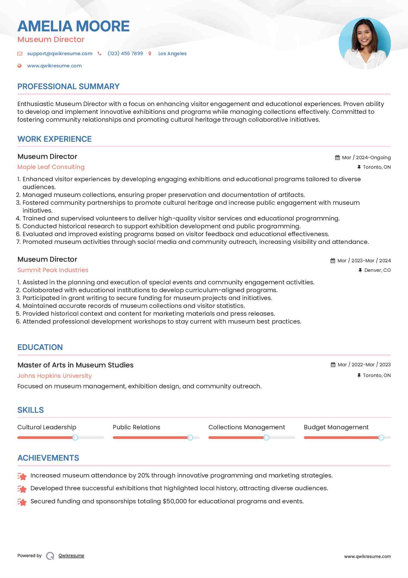 Museum Director Resume Format
