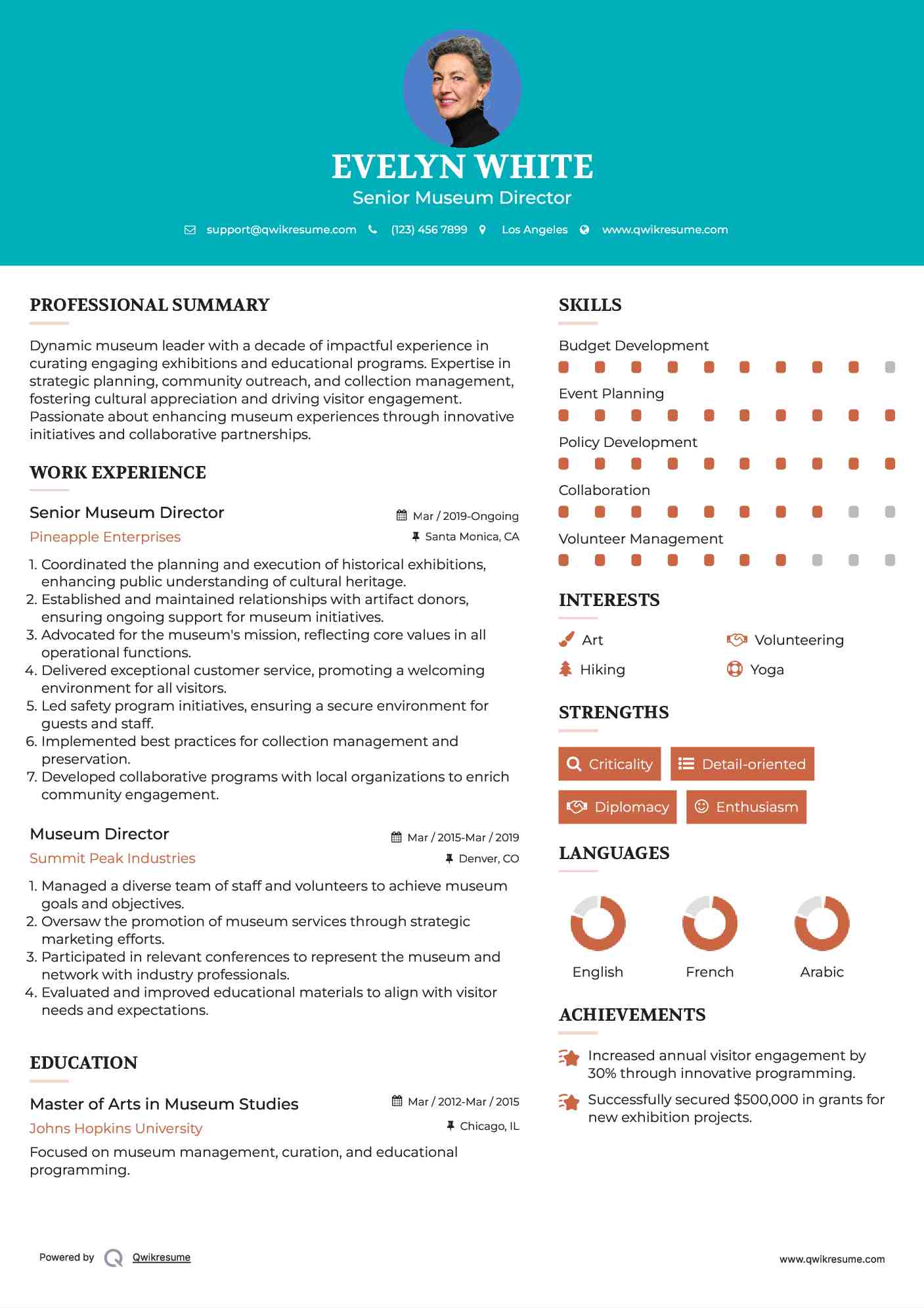Senior Museum Director Resume Template