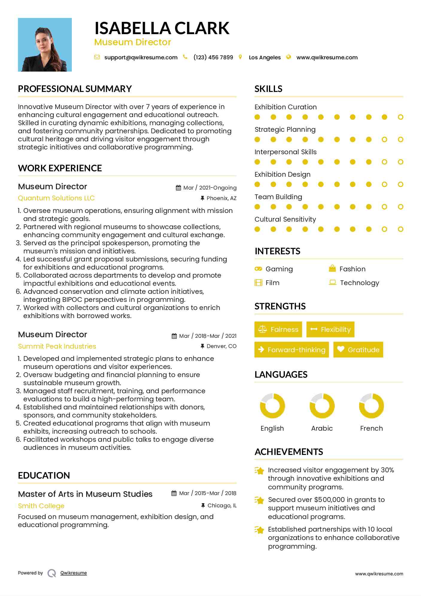 Museum Director Resume Sample