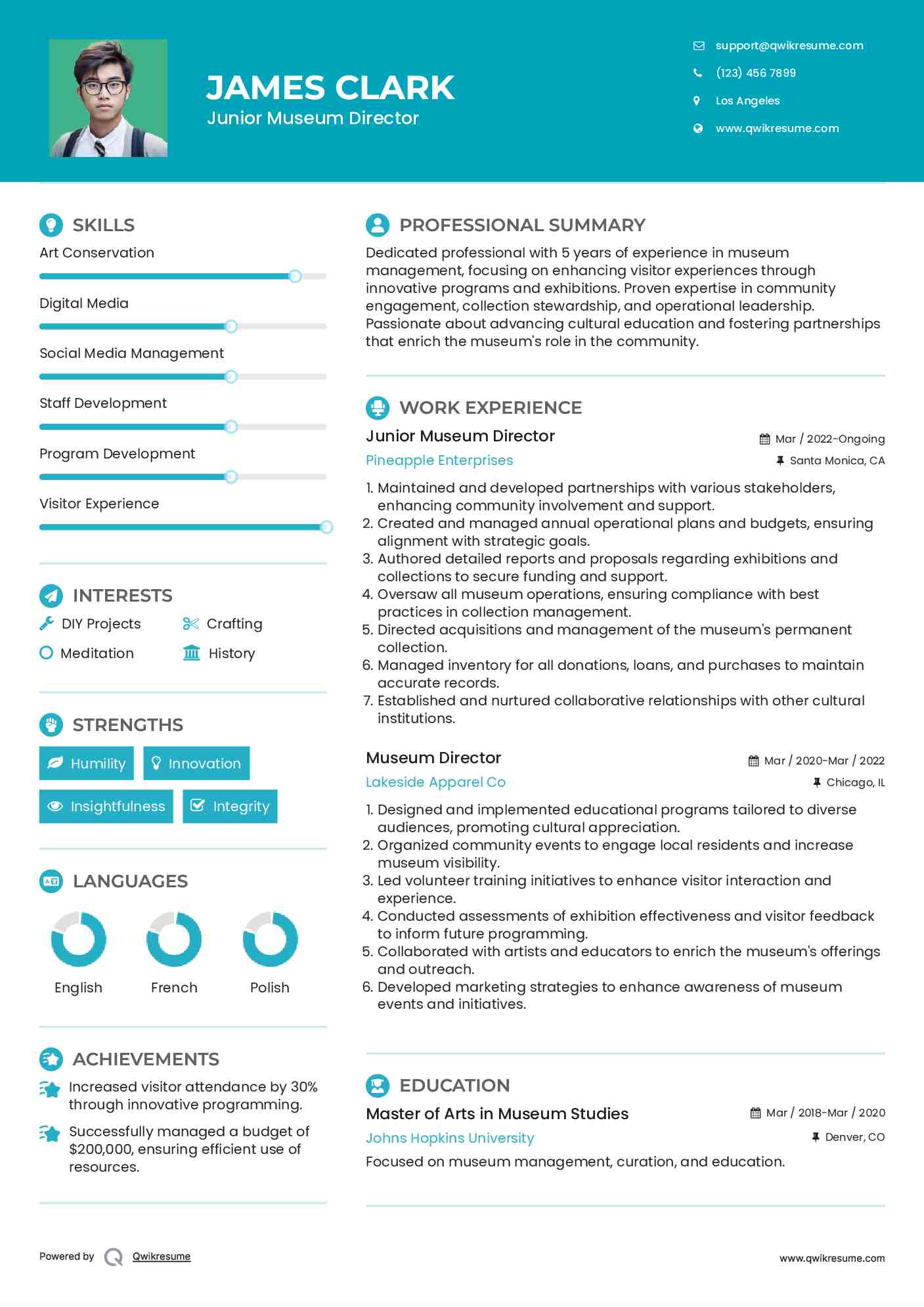 Junior Museum Director Resume Model