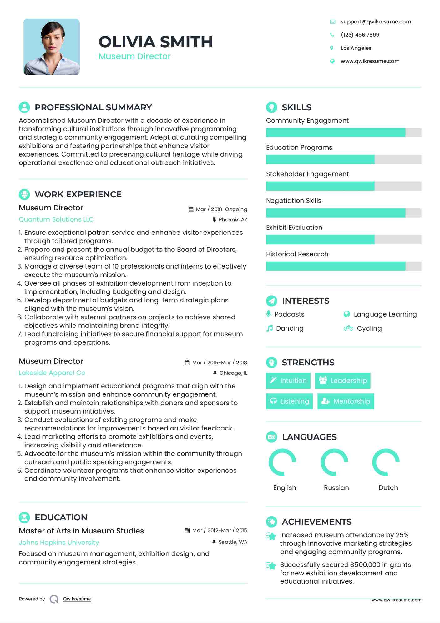 Museum Director Resume Example