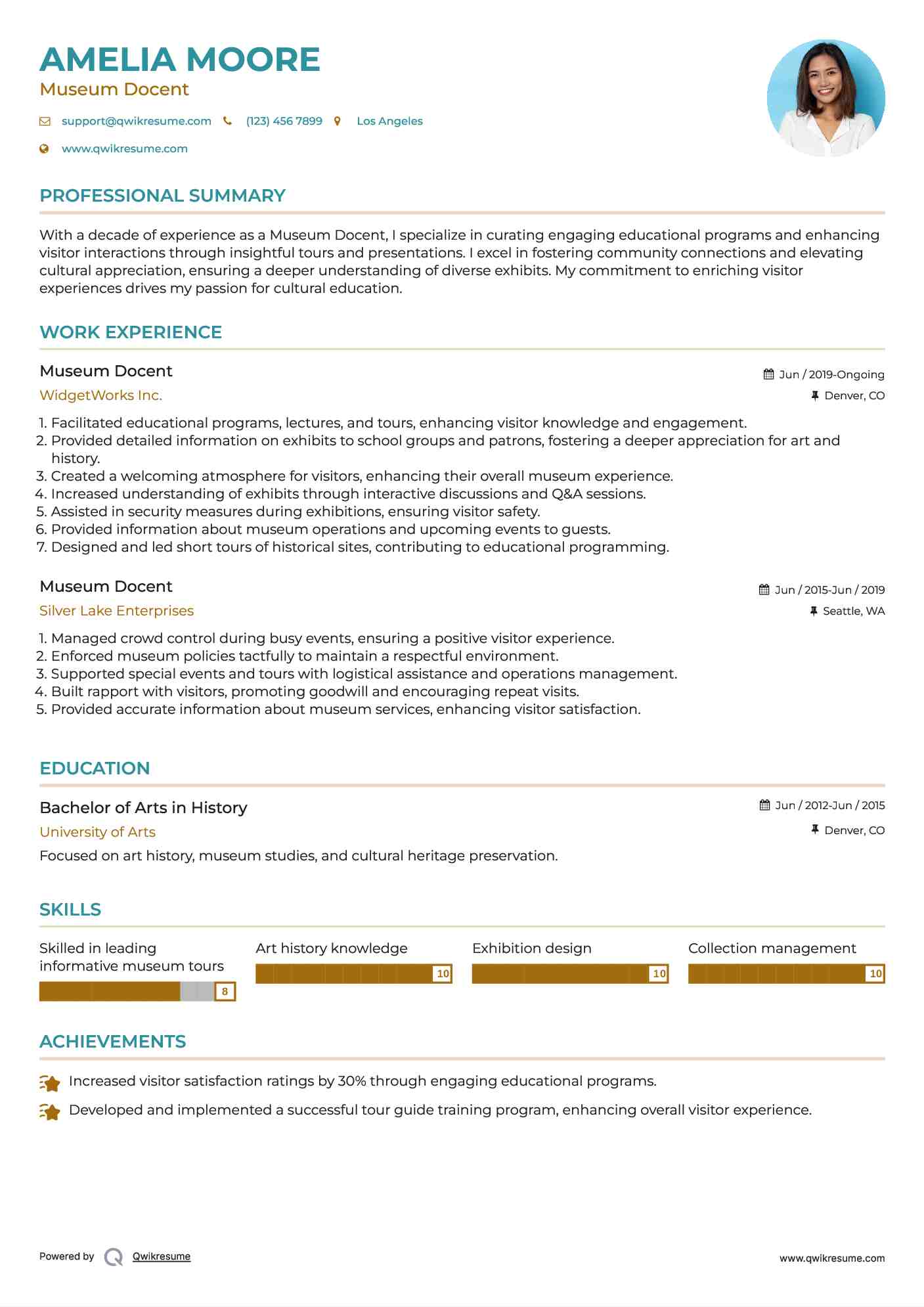 Museum Docent Resume Template