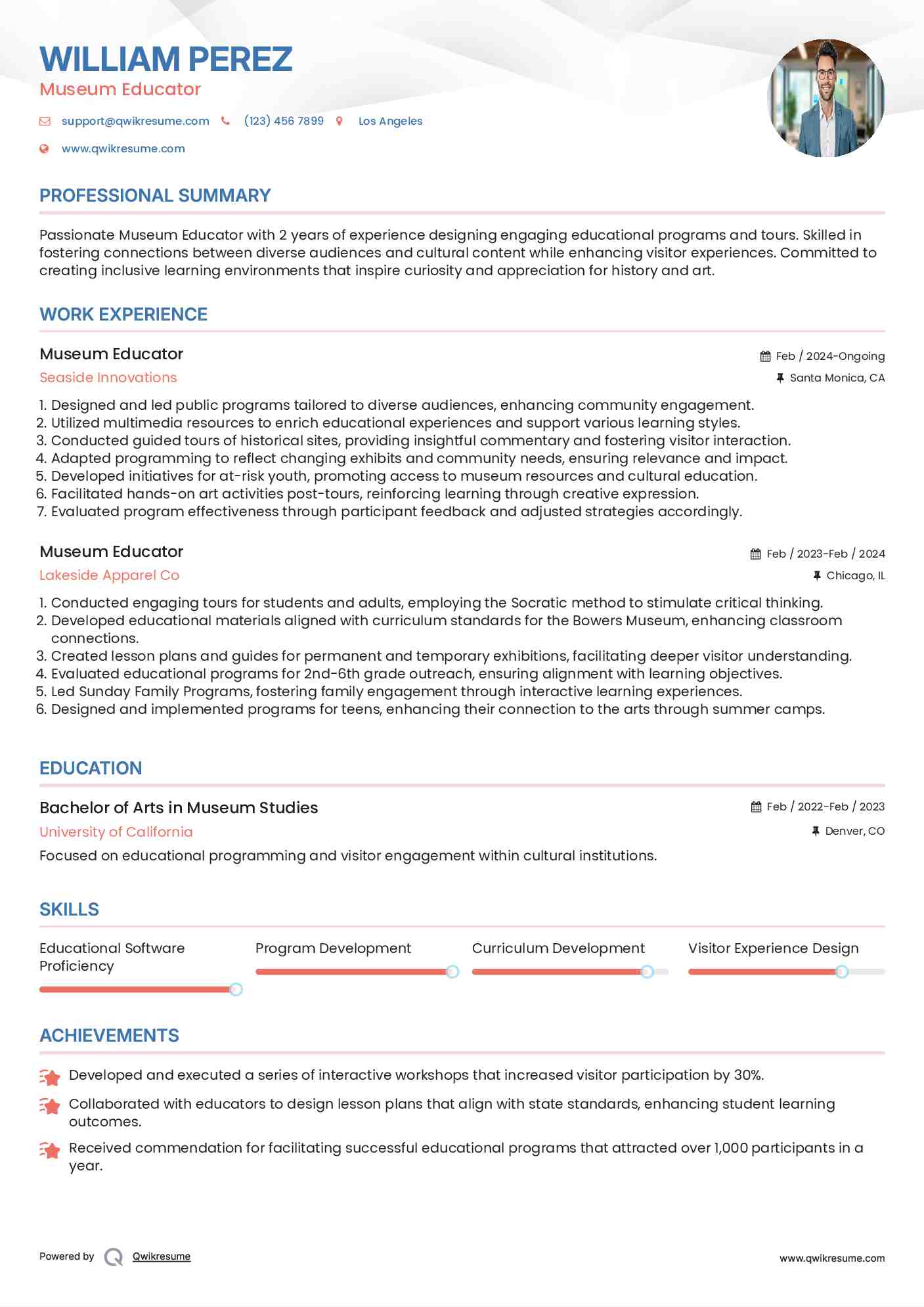 Museum Educator Resume Model