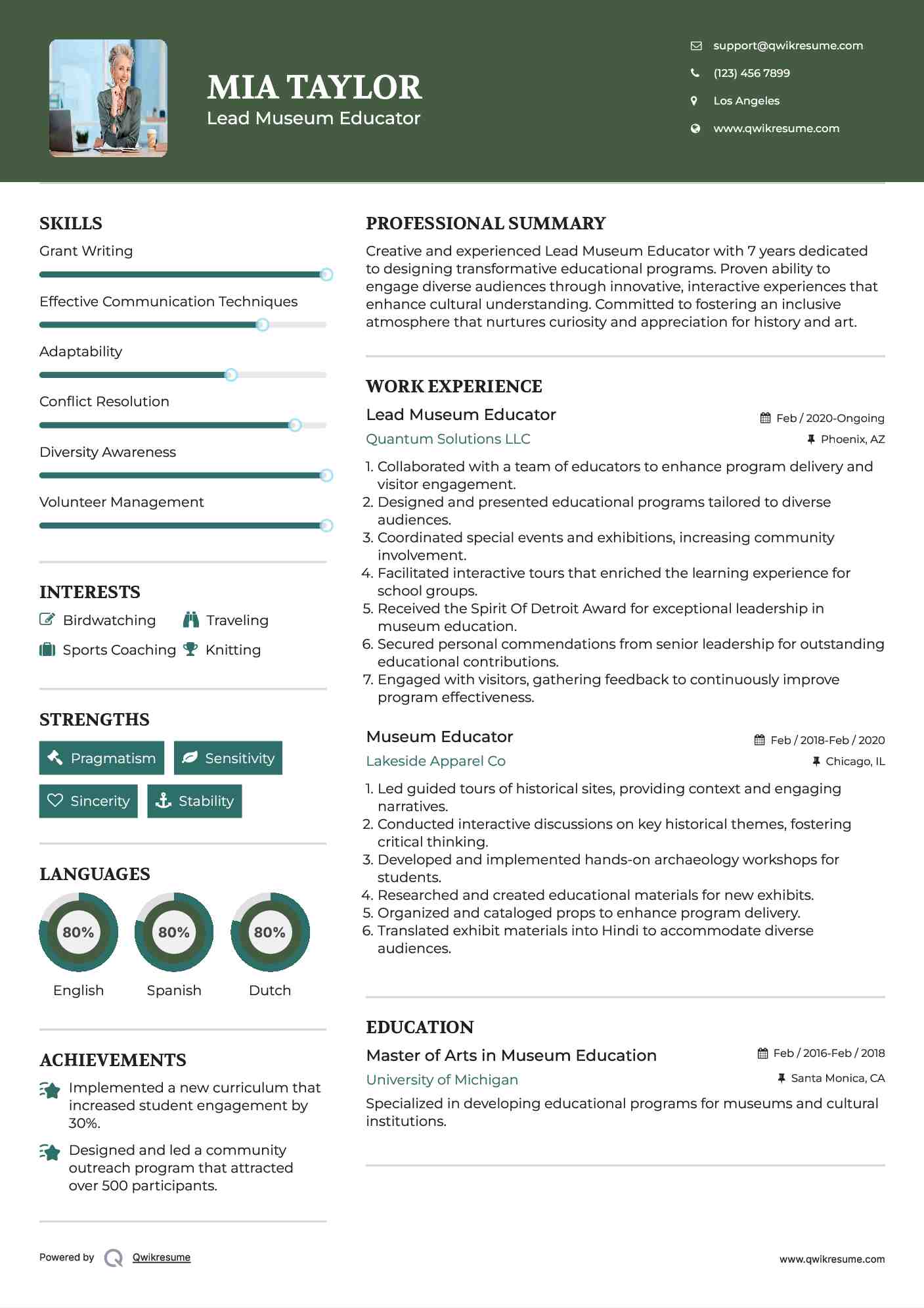 Lead Museum Educator Resume Template