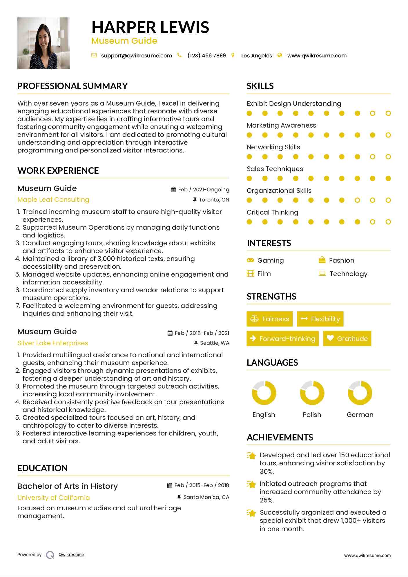 Museum Guide Resume Example