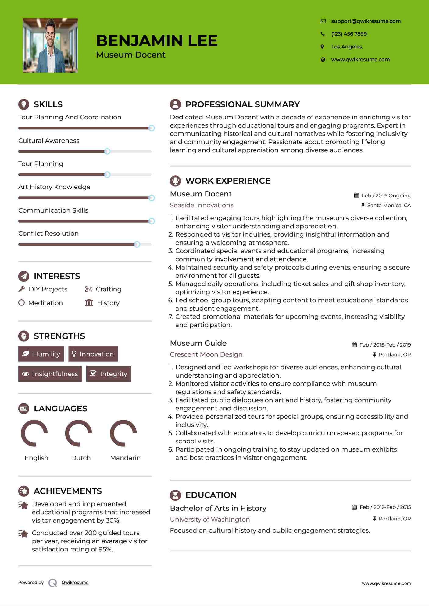 Museum Docent
 Resume Sample