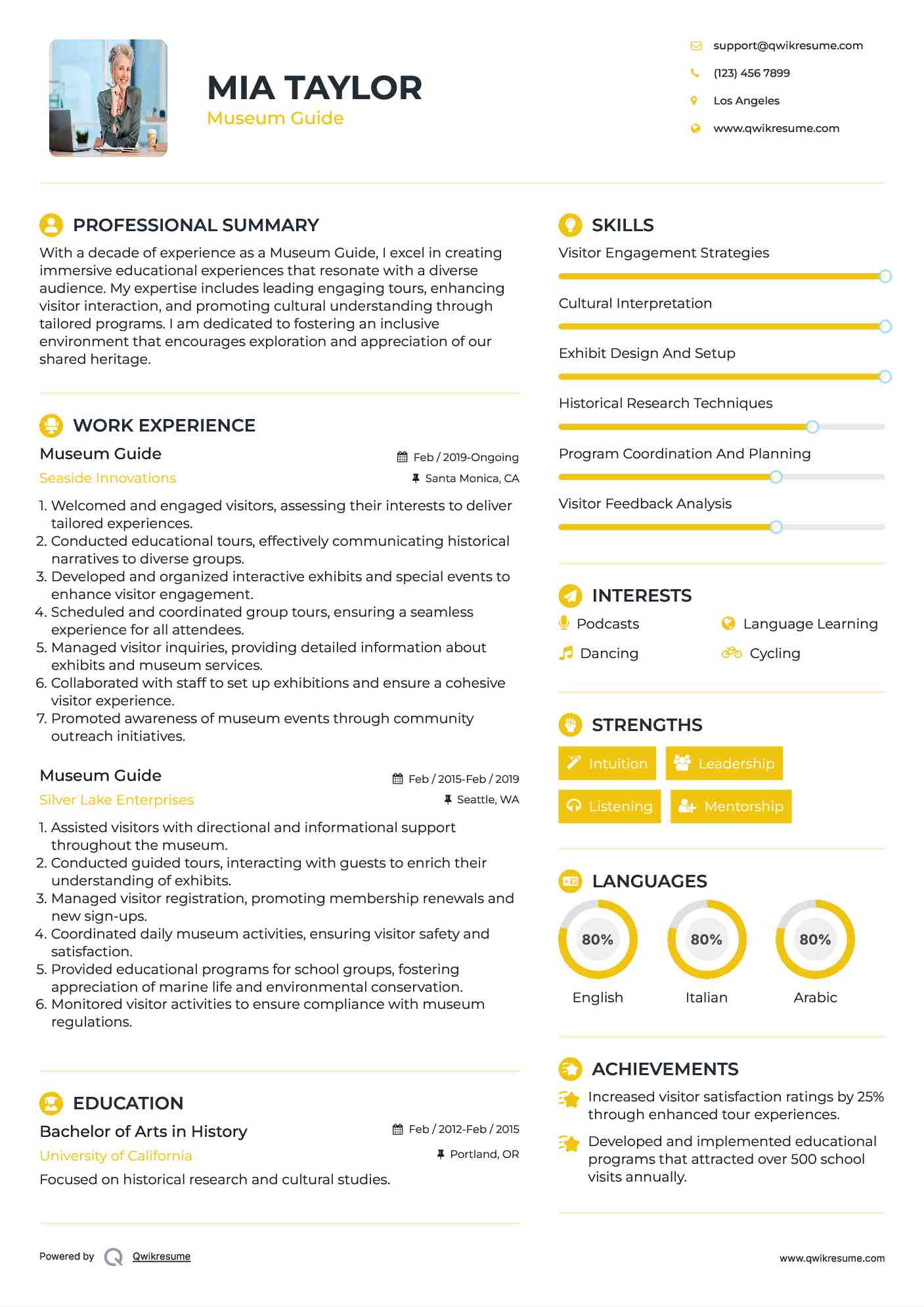 Museum Guide Resume Example