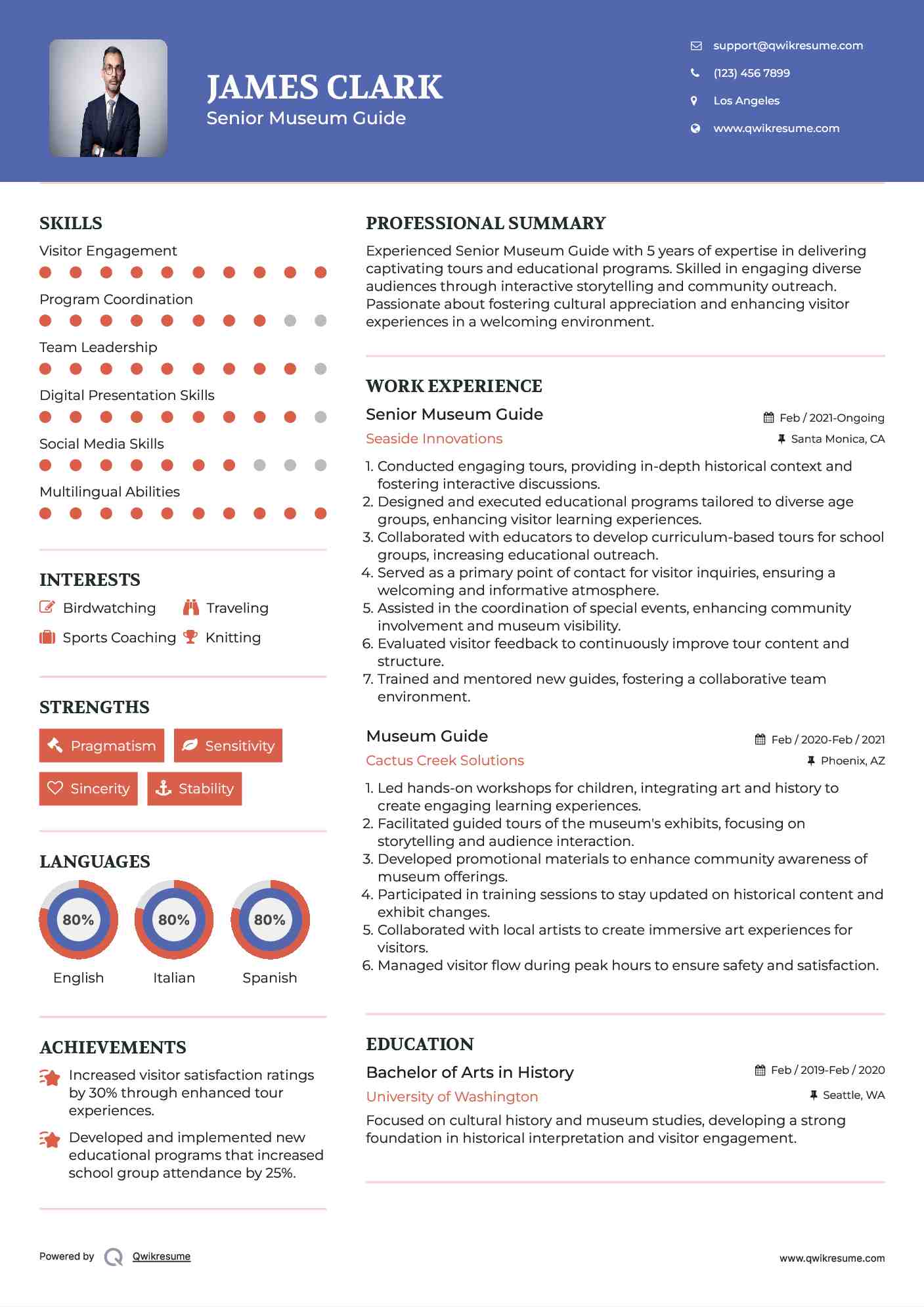 Senior Museum Guide Resume Sample