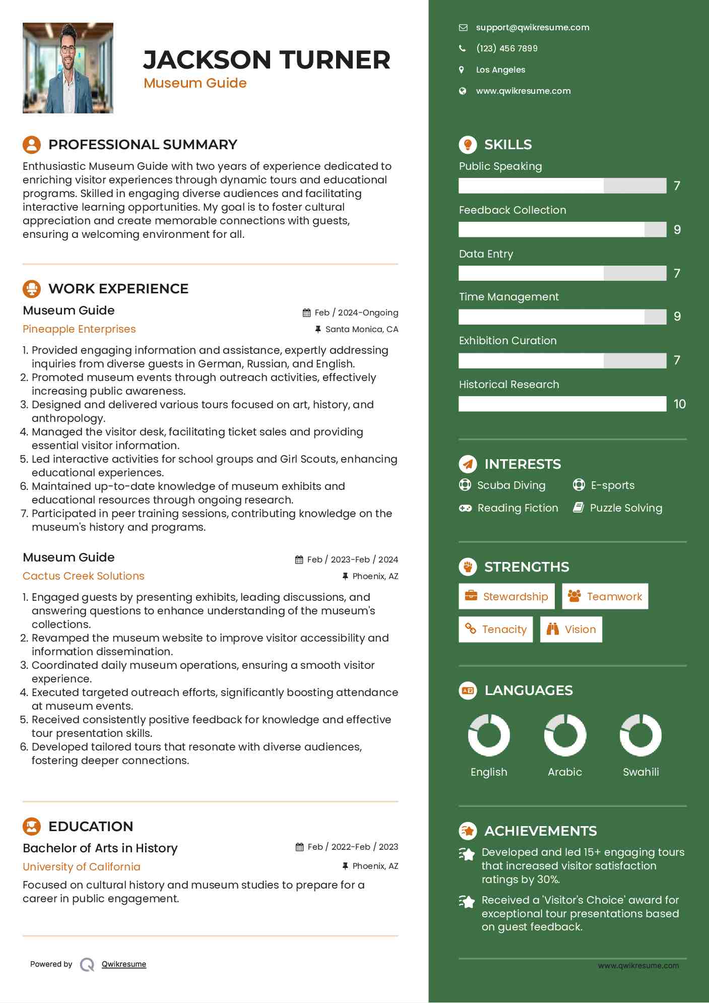 Museum Guide Resume Template