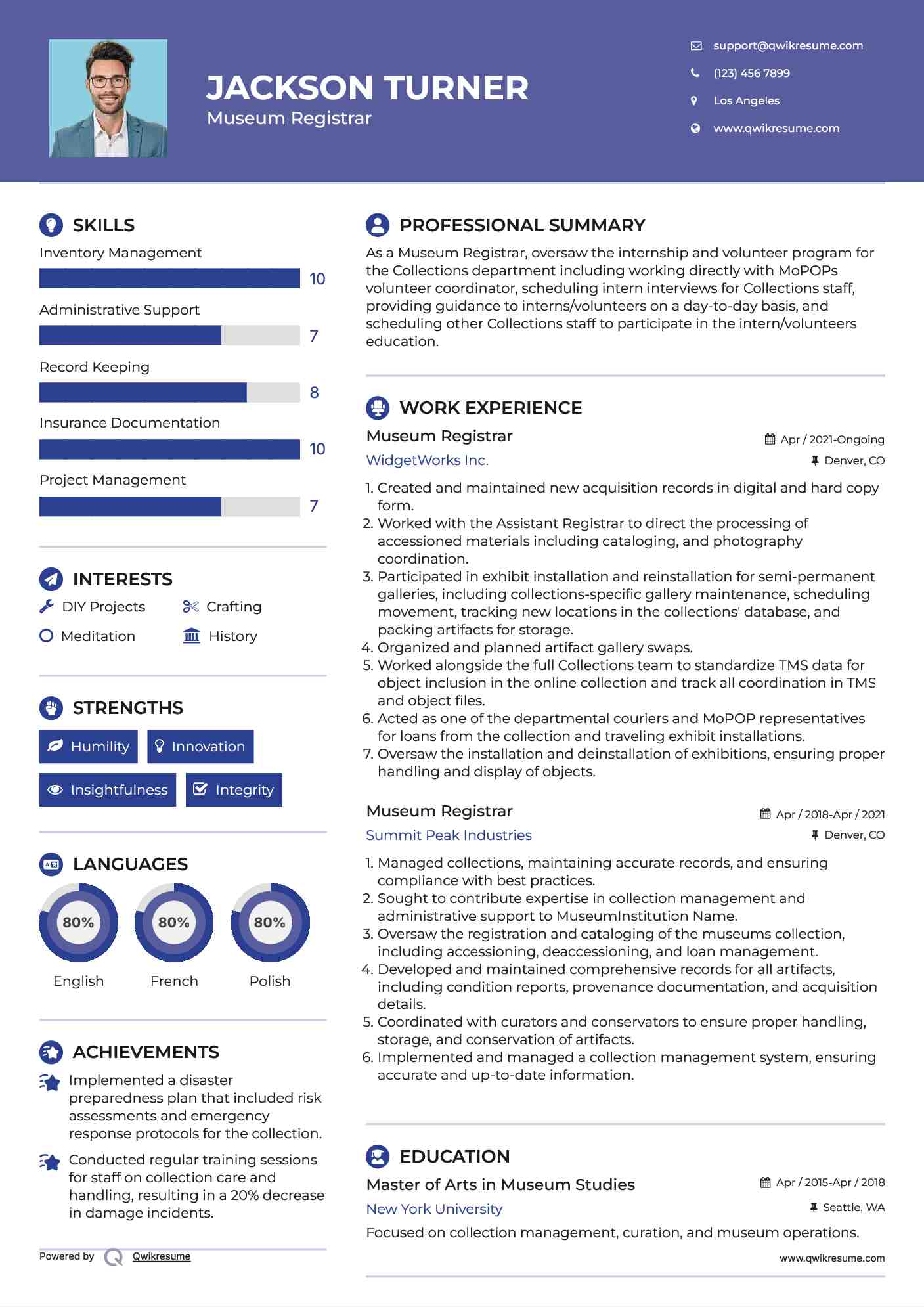 Museum Registrar Resume Example