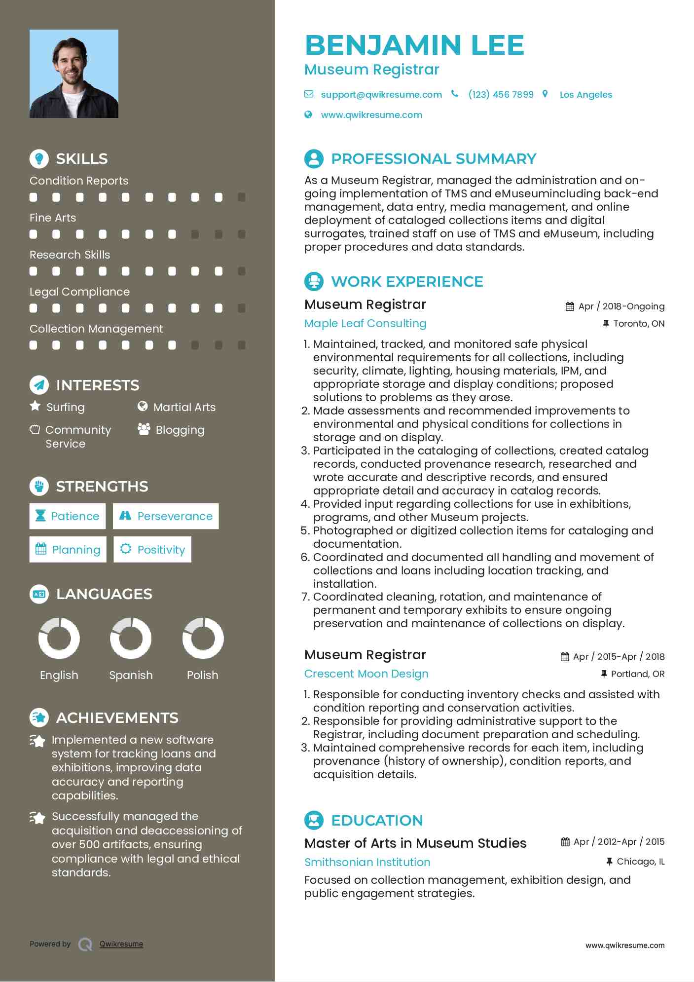 Museum Registrar Resume Sample