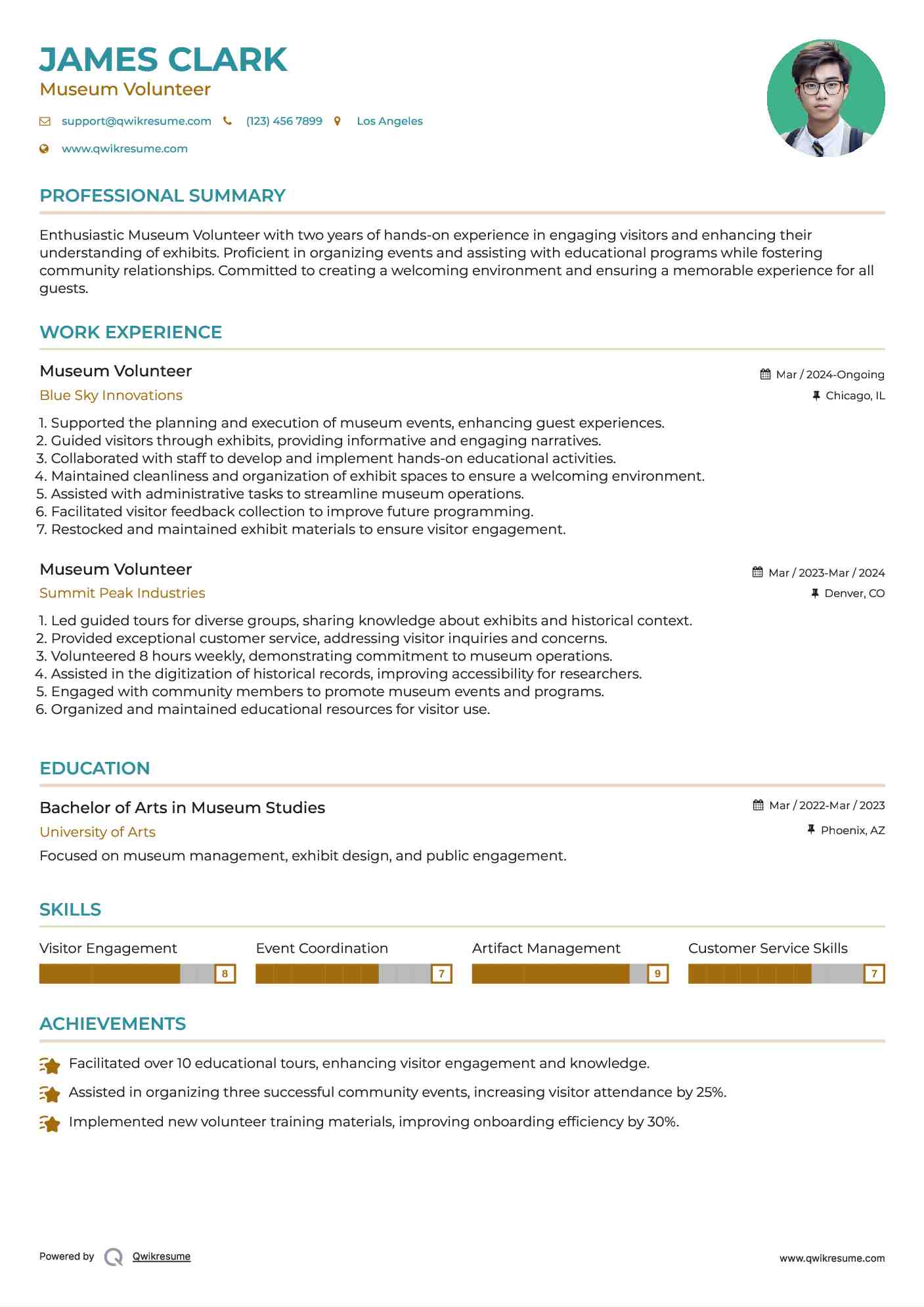 Museum Volunteer Resume Example