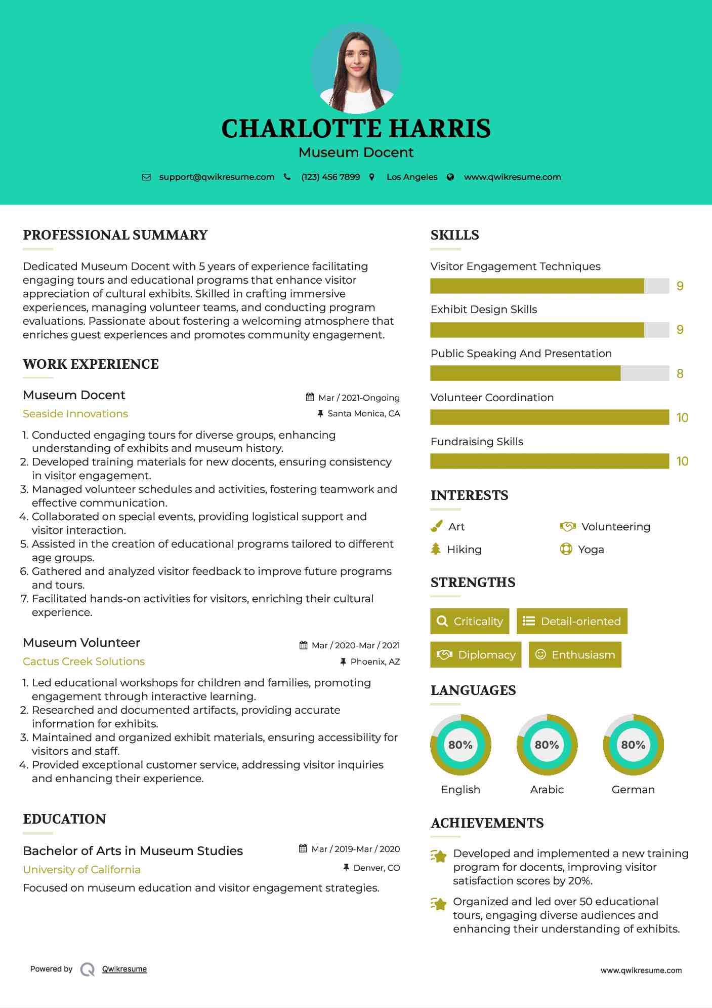 Museum Docent
 Resume Format
