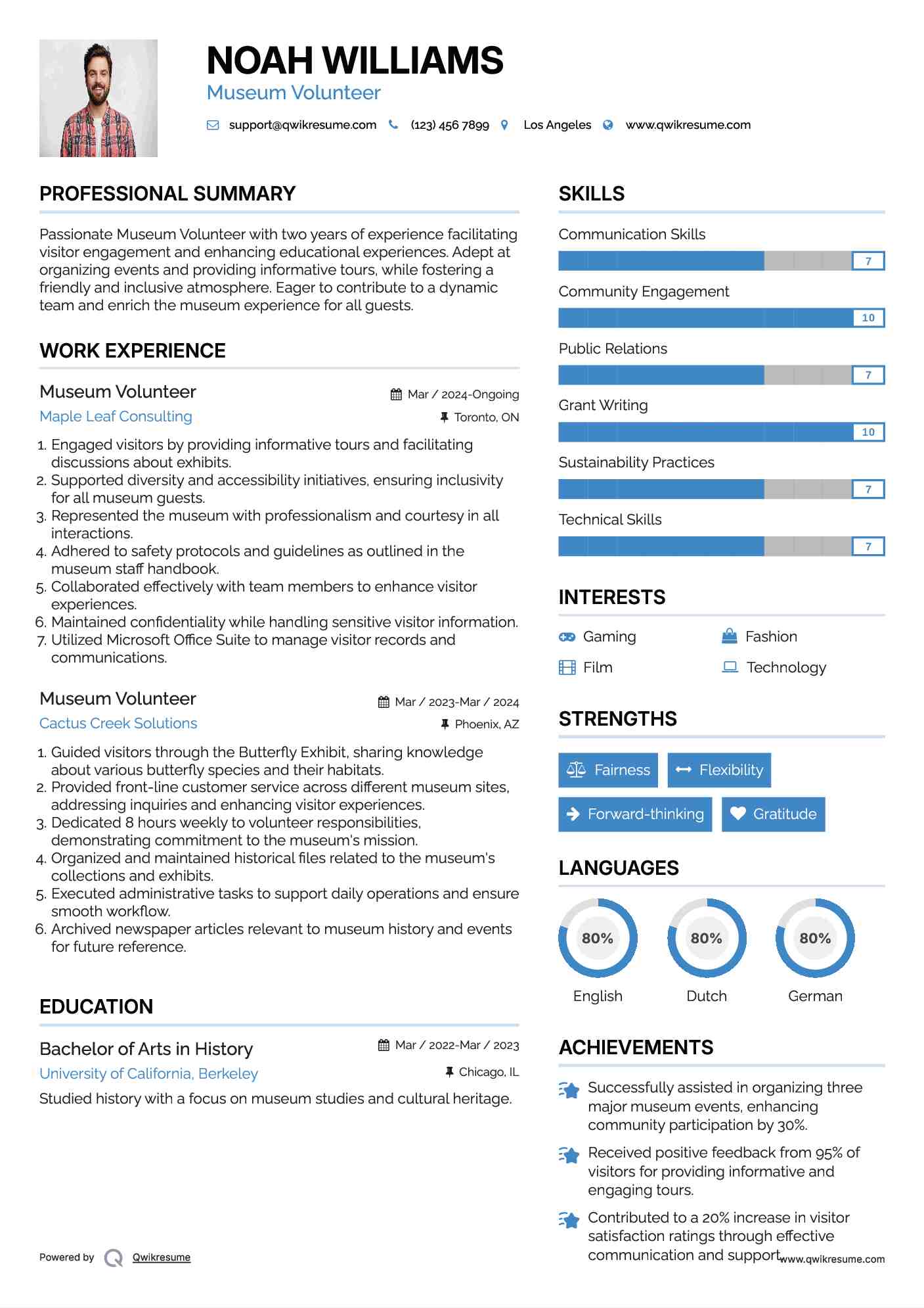 Museum Volunteer Resume Model