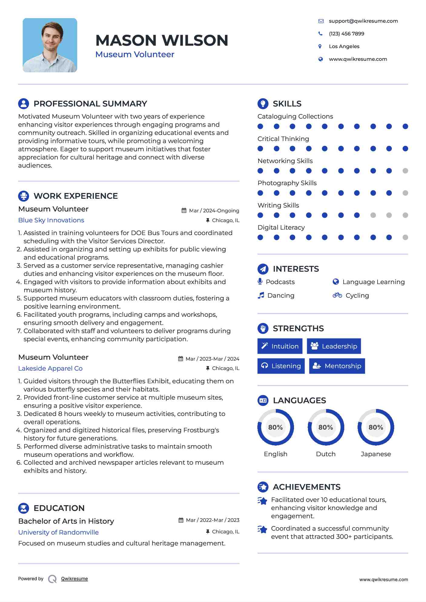 Museum Volunteer Resume Sample