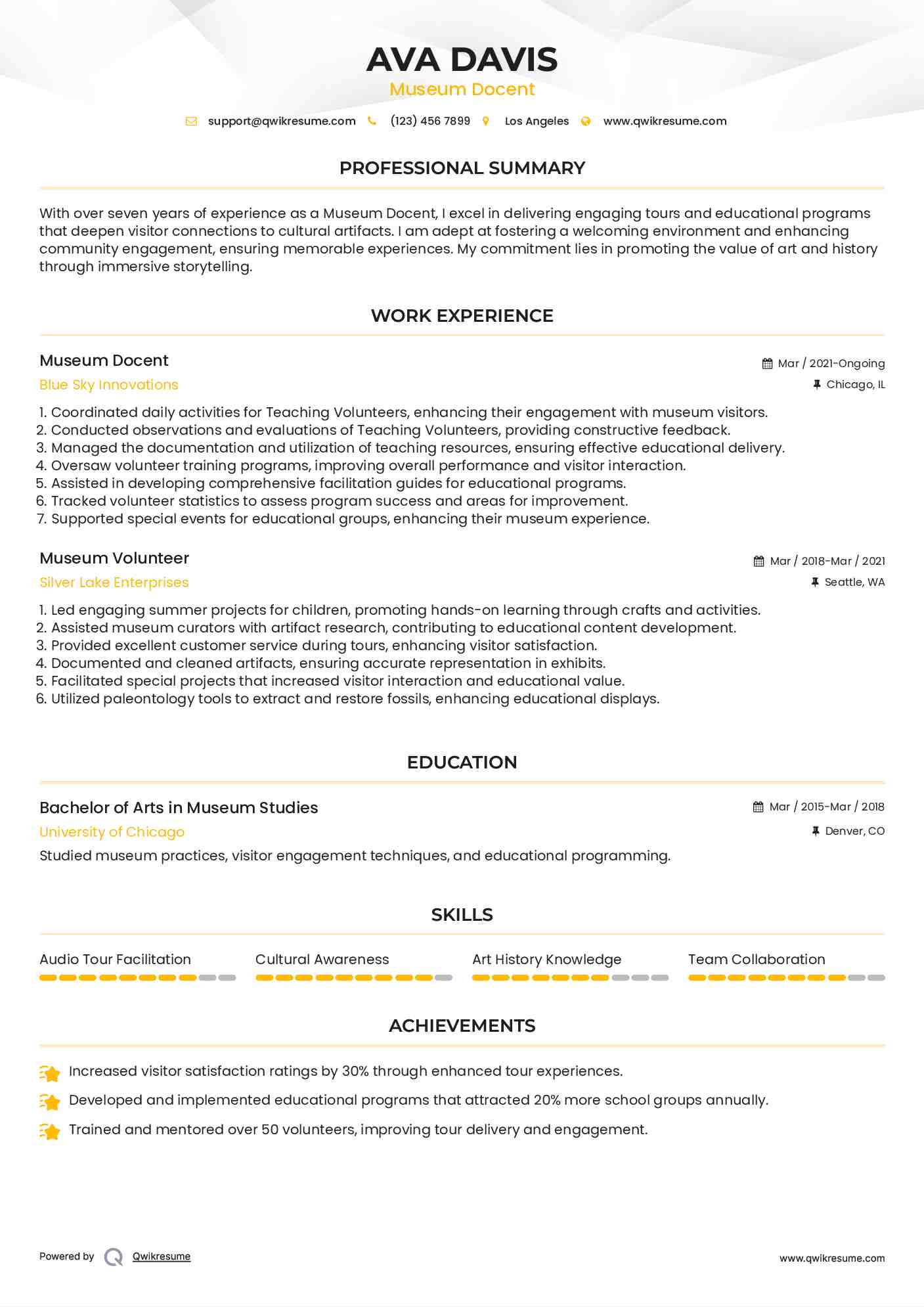 Museum Docent
 Resume Model