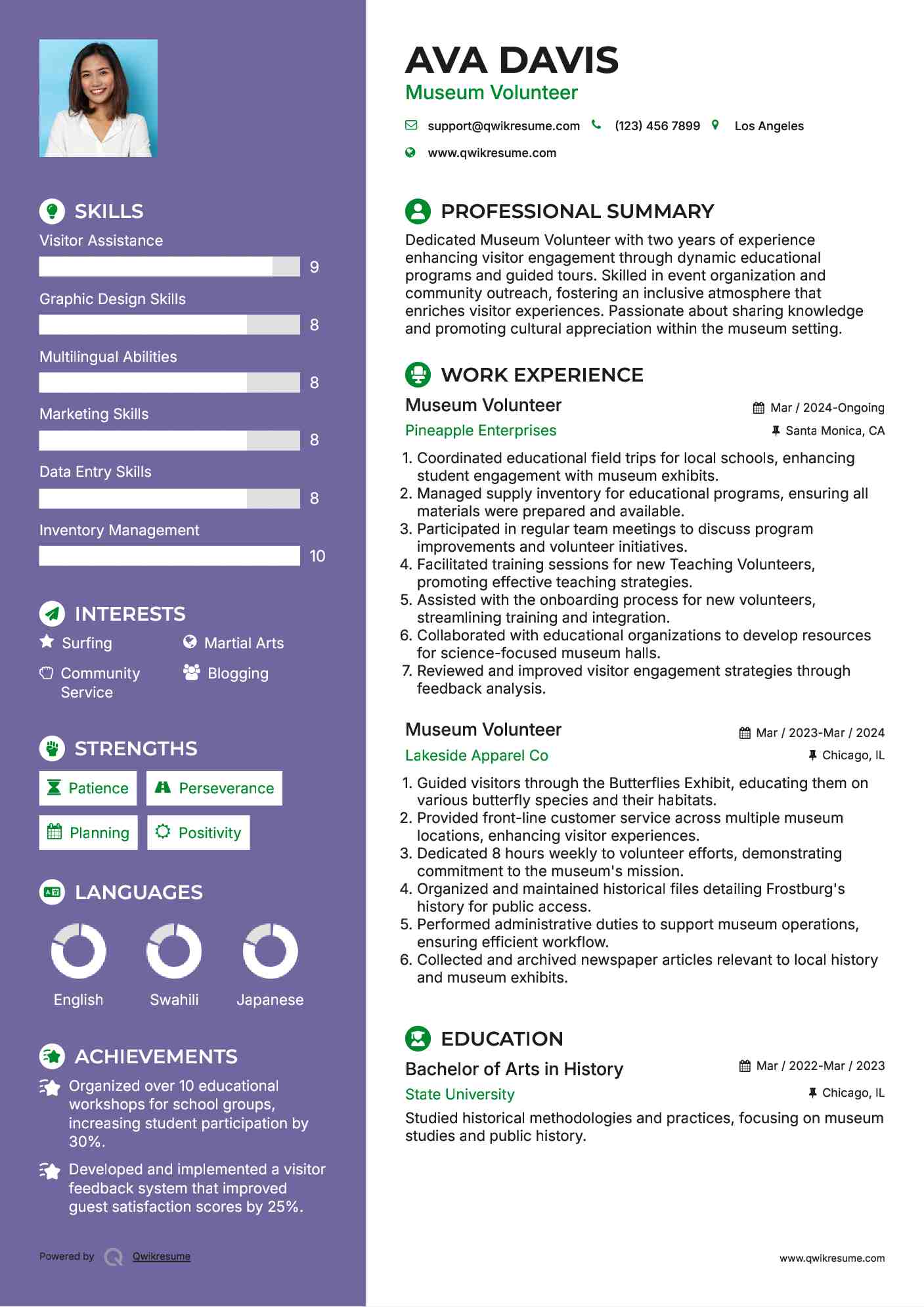 Museum Volunteer Resume Template